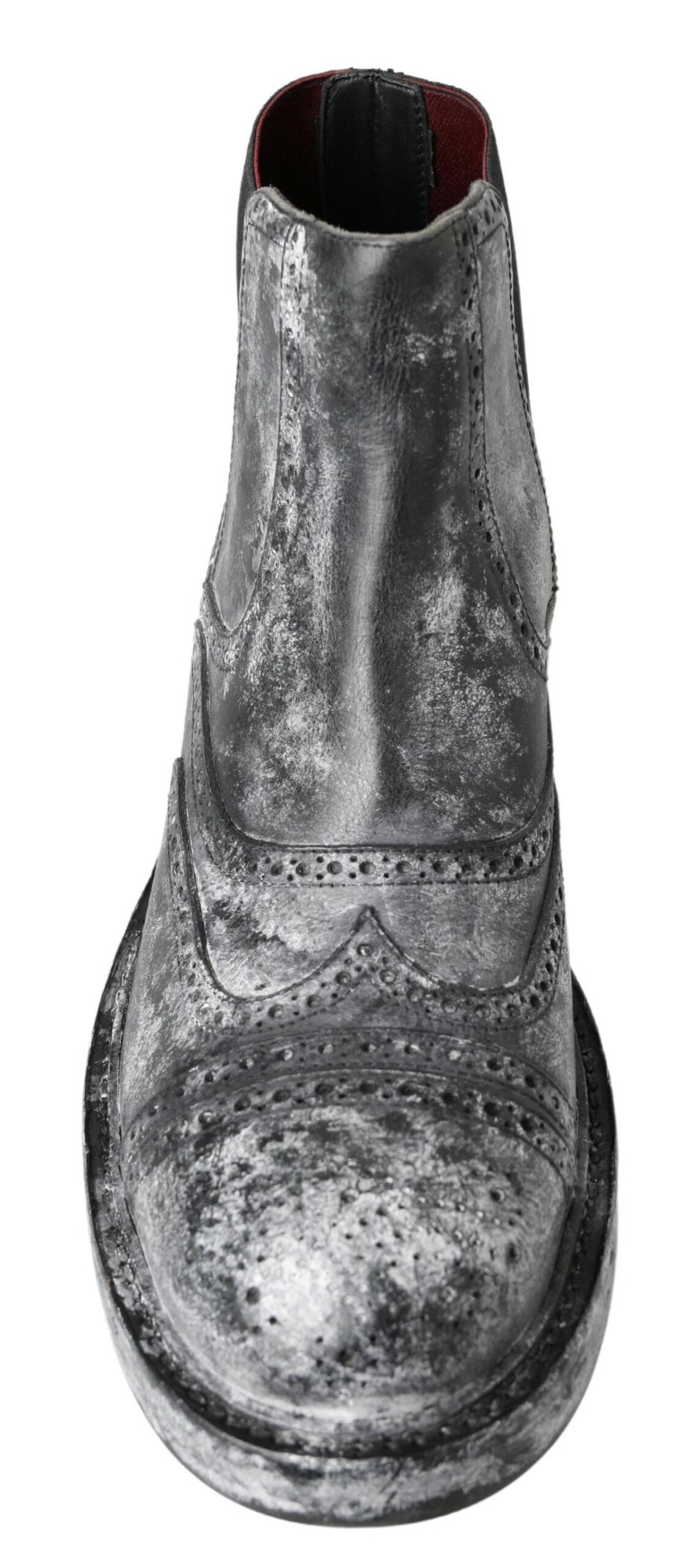 Dolce & Gabbana Black Gray Leather Ankle Men's Boots