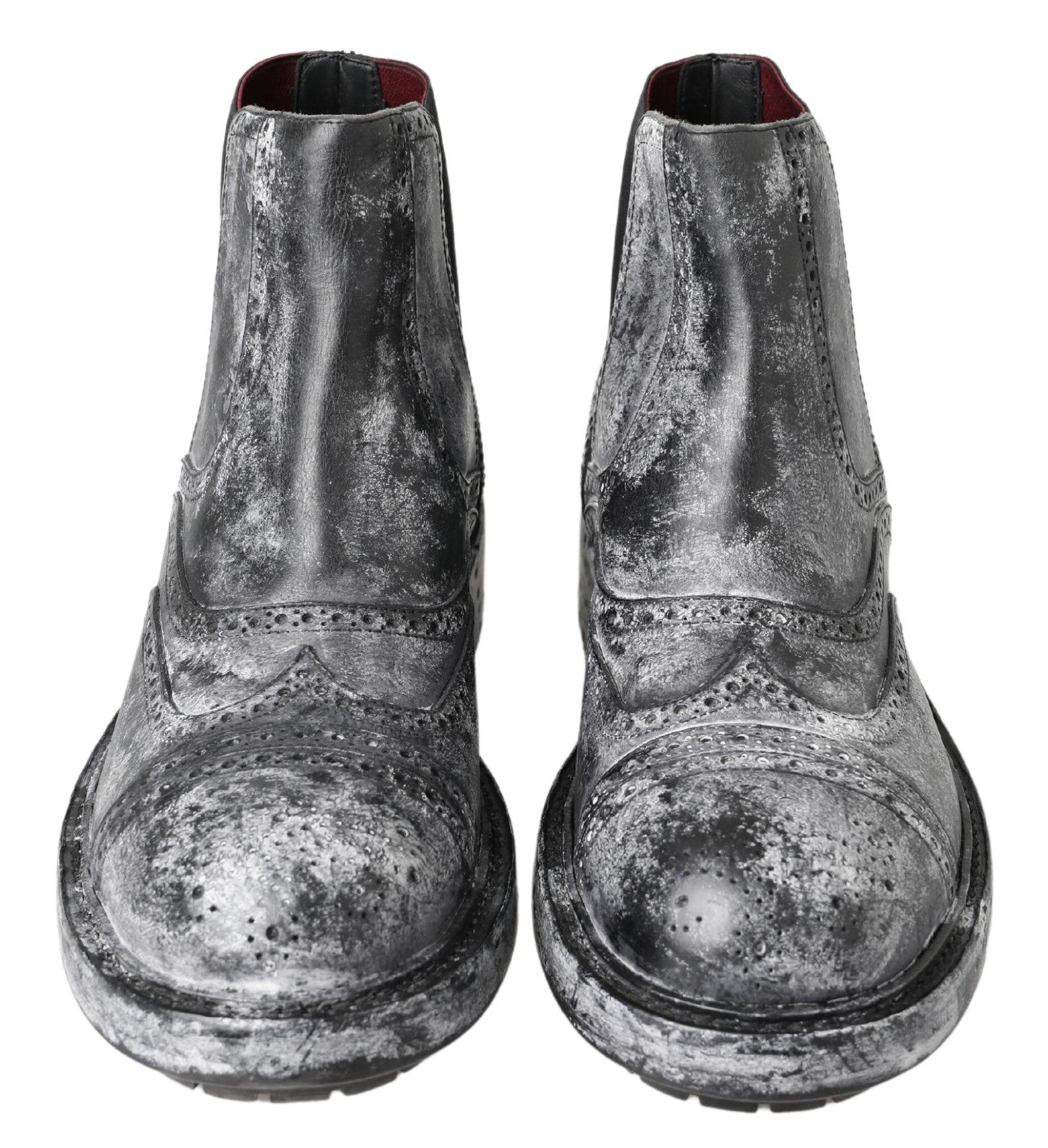 Dolce & Gabbana Black Gray Leather Ankle Men's Boots