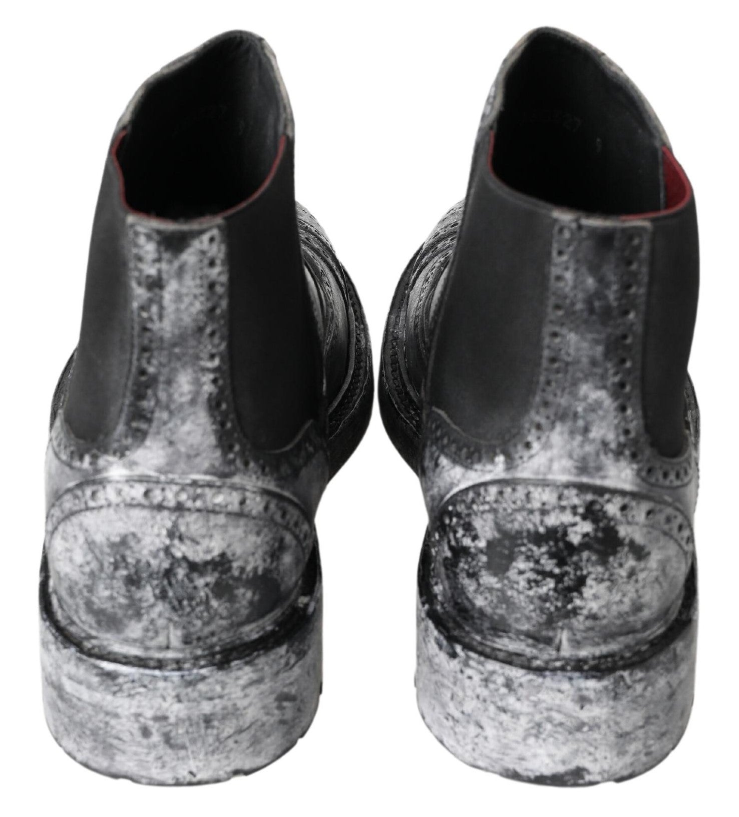 Dolce & Gabbana Black Gray Leather Ankle Men's Boots