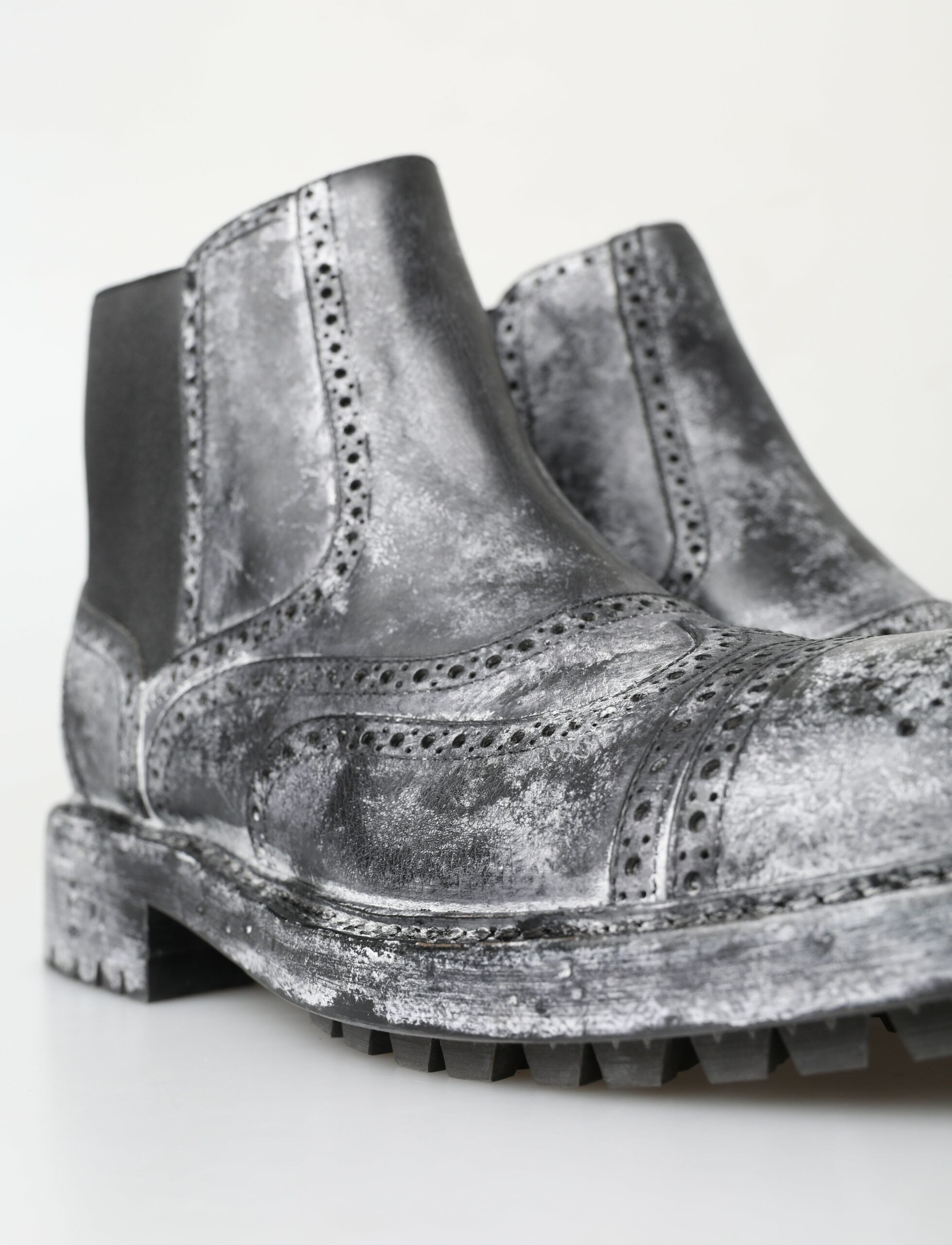Dolce & Gabbana Black Gray Leather Ankle Men's Boots