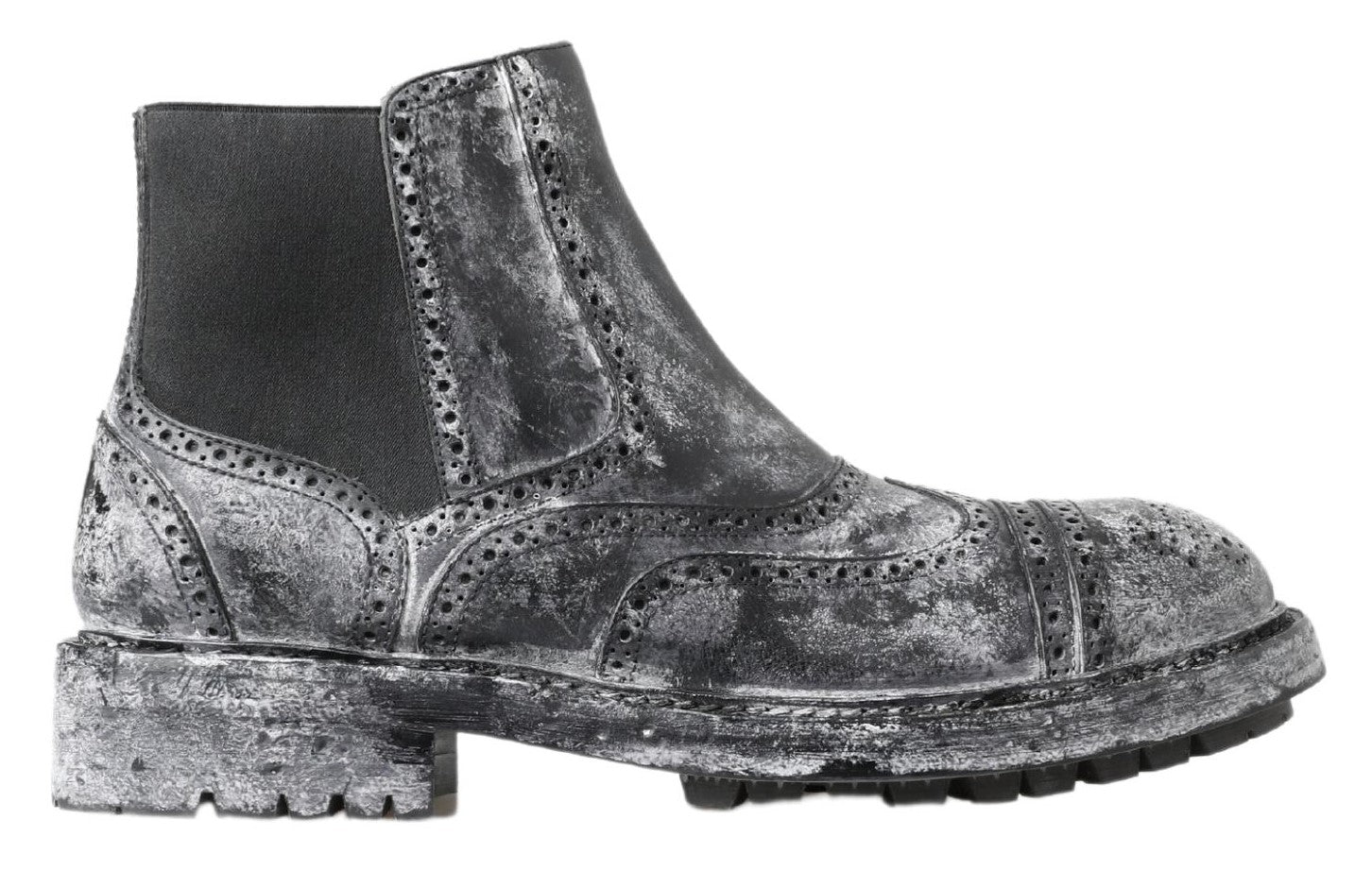 Dolce & Gabbana Black Gray Leather Ankle Men's Boots