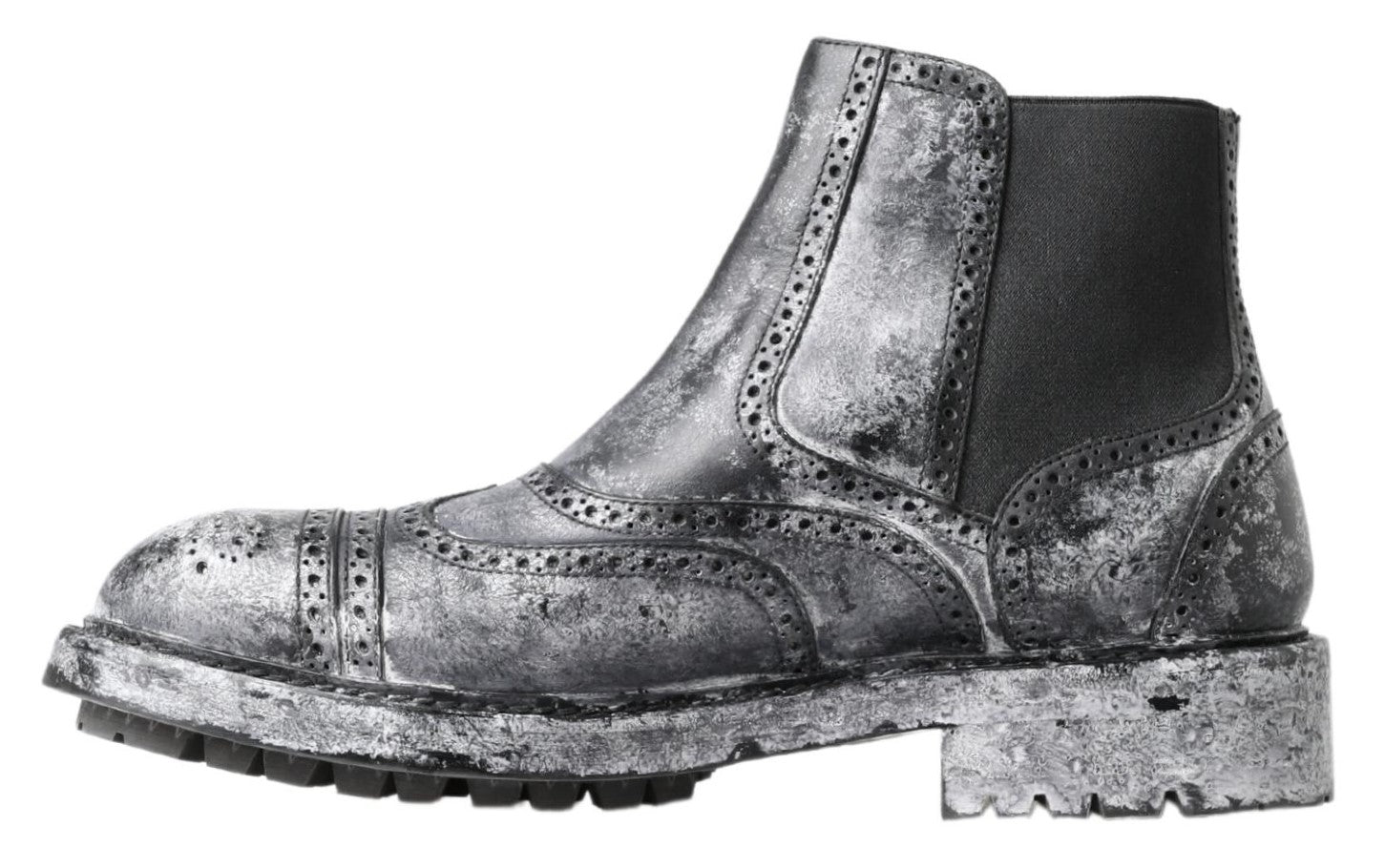 Dolce & Gabbana Black Gray Leather Ankle Men's Boots