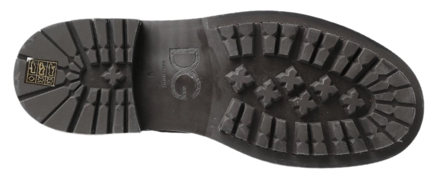 Dolce & Gabbana Black Gray Leather Mid Calf Boots Men's Shoes