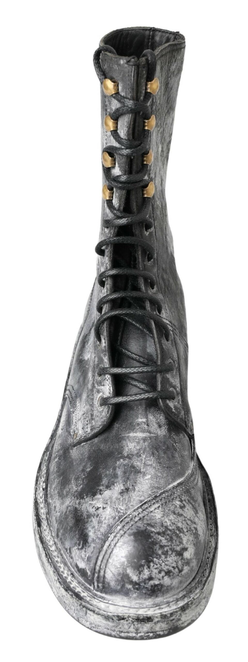 Dolce & Gabbana Black Gray Leather Mid Calf Boots Men's Shoes