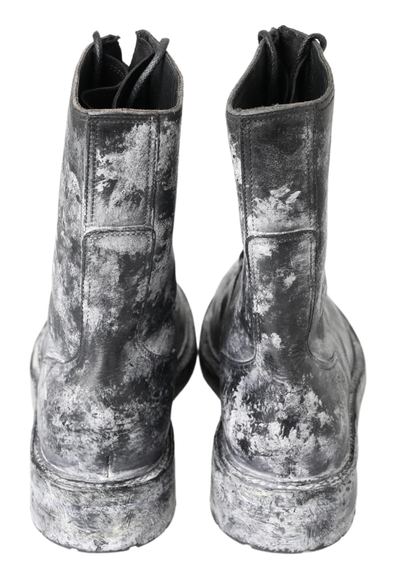Dolce & Gabbana Black Gray Leather Mid Calf Boots Men's Shoes