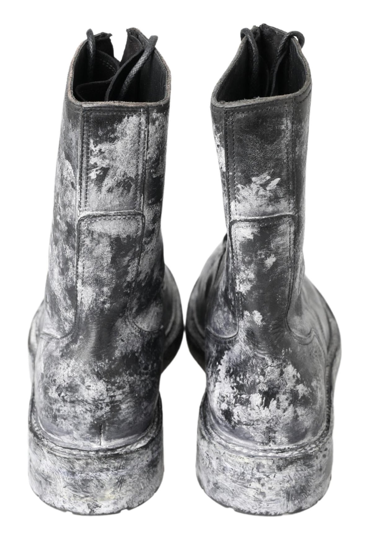 Dolce & Gabbana Black Gray Leather Mid Calf Boots Men's Shoes