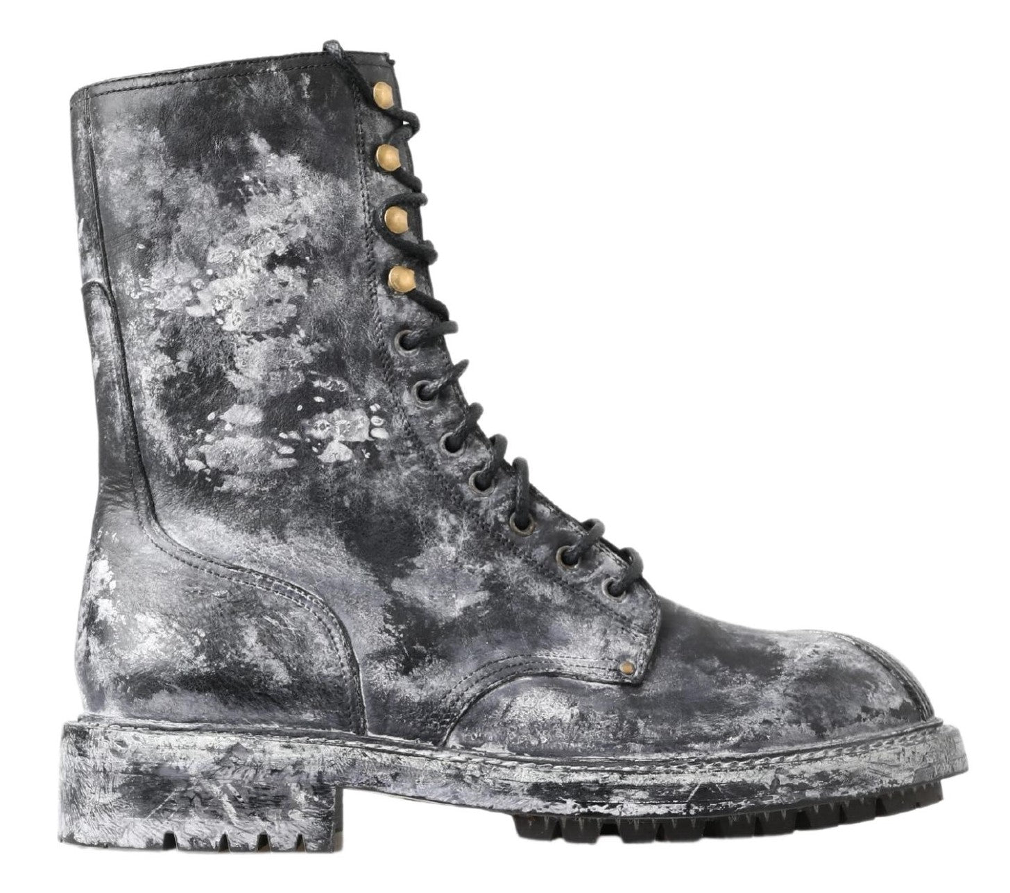 Dolce & Gabbana Black Gray Leather Mid Calf Boots Men's Shoes
