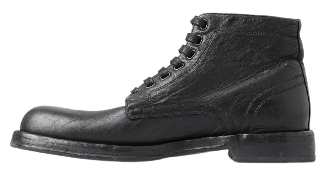 Dolce & Gabbana Equisite Black Lace-Up Leather Men's Boots