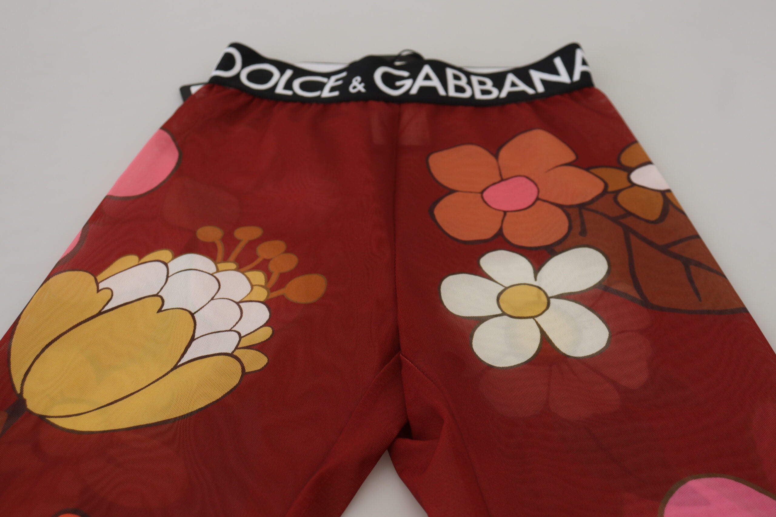 Dolce & Gabbana Red Floral Leggings Stretch Waist Women's Pants