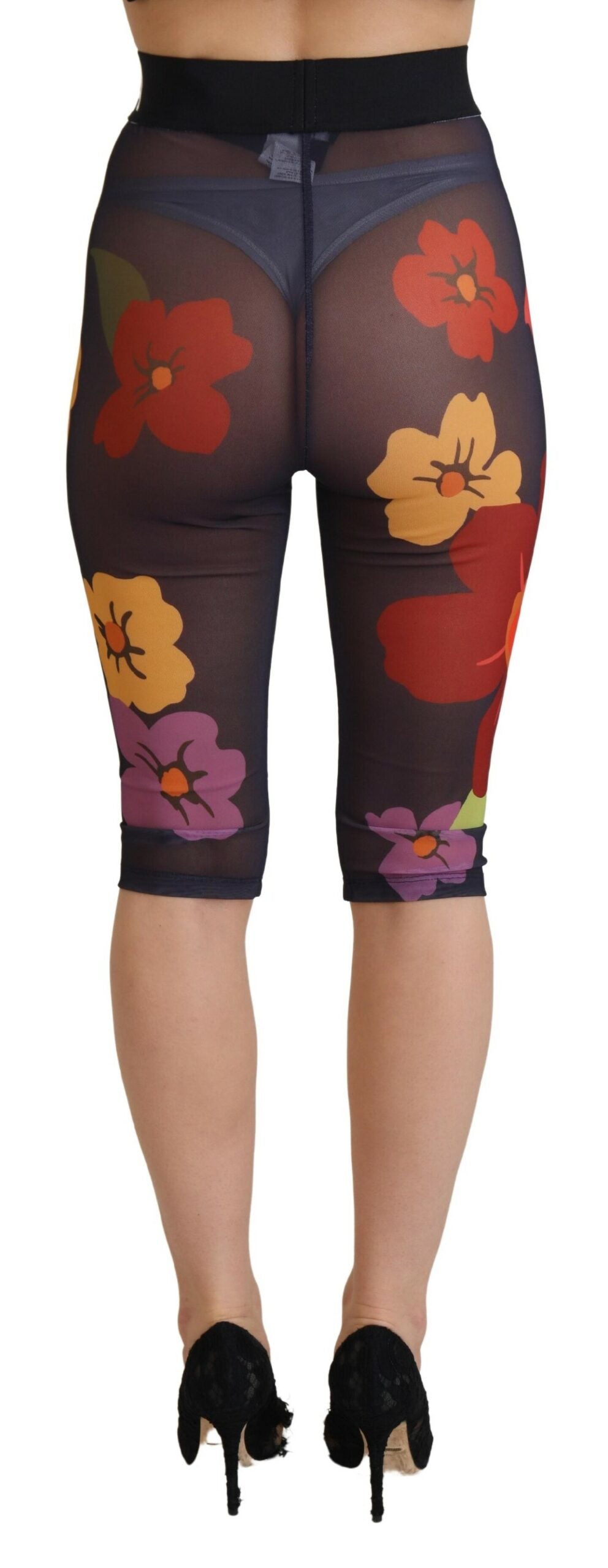 Dolce & Gabbana Black Floral Leggings Stretch Waist Women's Pants