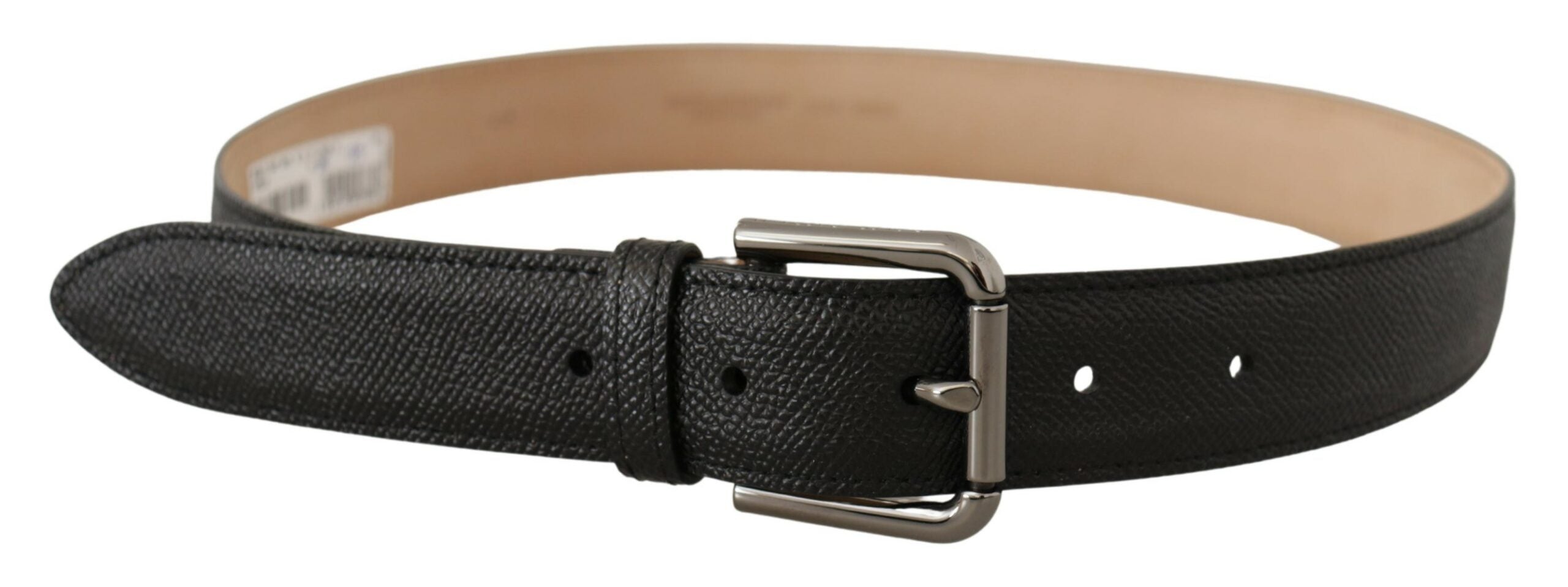 Dolce & Gabbana Elegant Black Leather Belt with Metal Men's Buckle