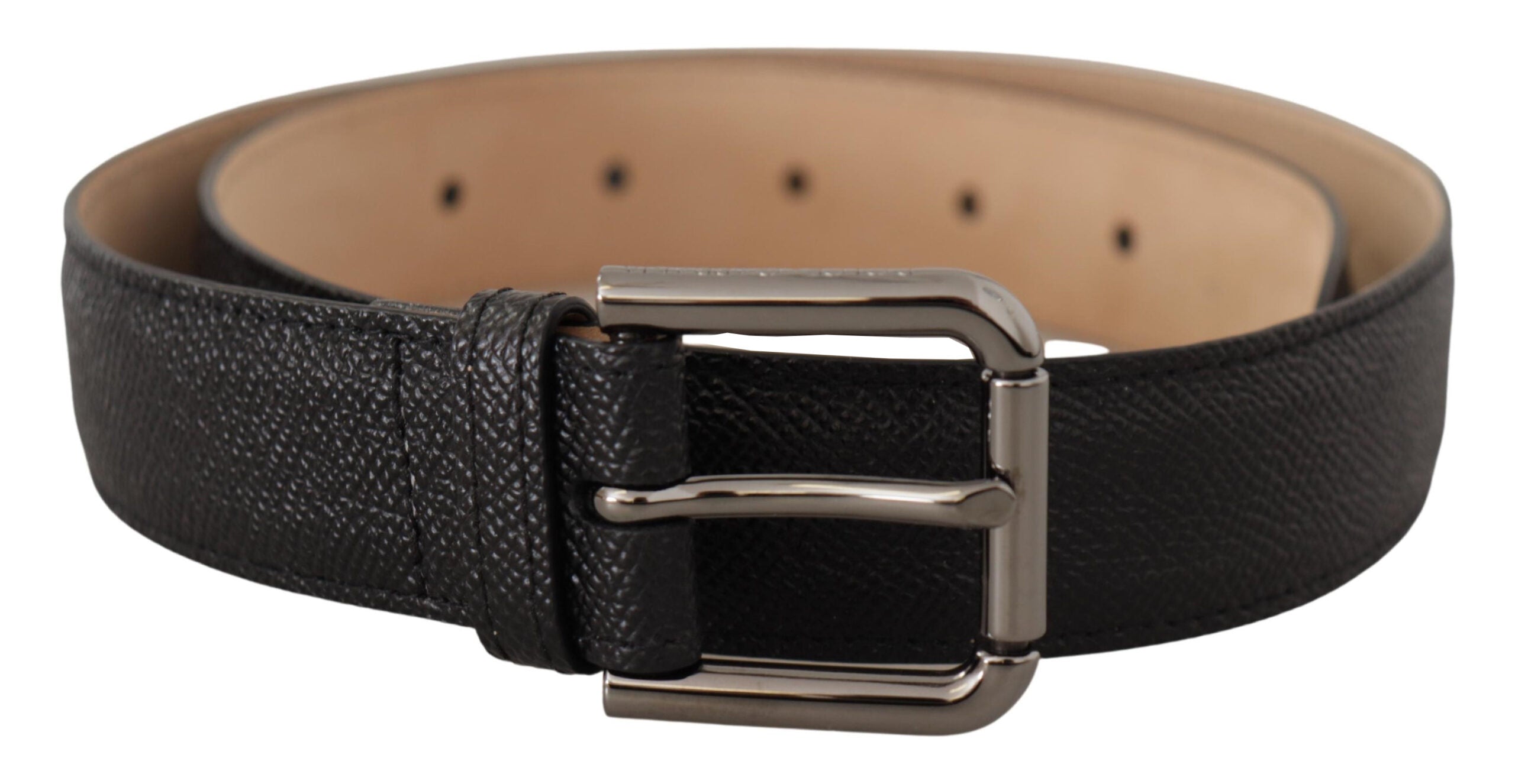 Dolce & Gabbana Elegant Black Leather Belt with Metal Men's Buckle