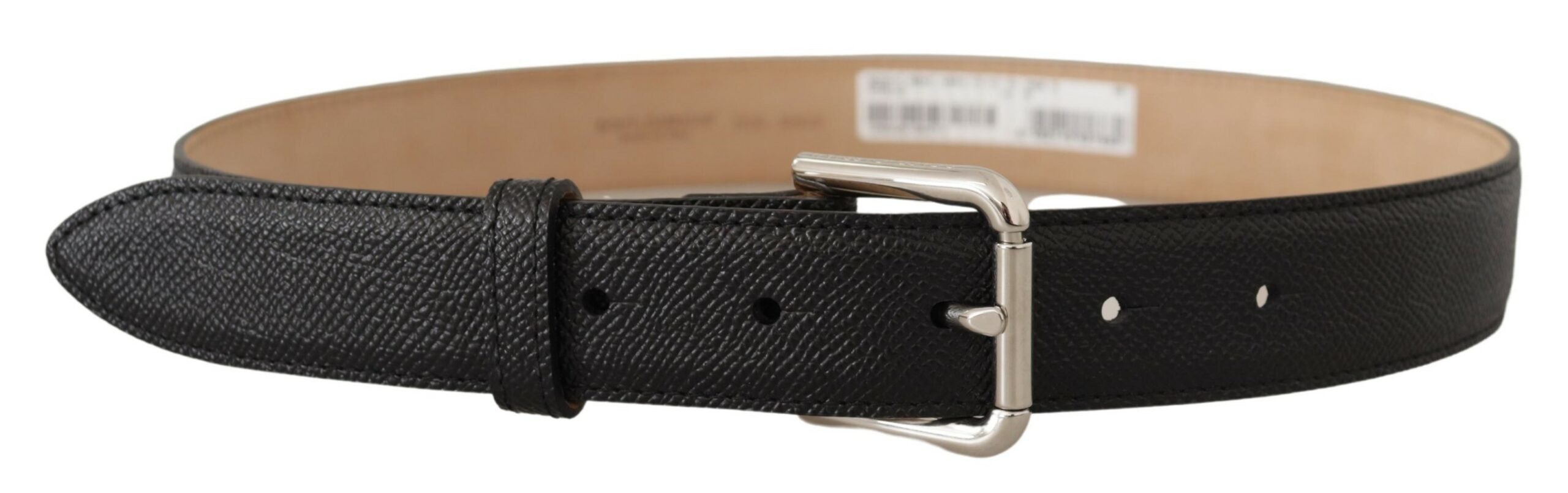 Dolce & Gabbana Black Calf Leather Brown Backend Metal Buckle Men's Belt
