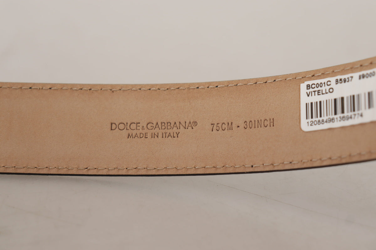 Dolce & Gabbana Black Calf Leather Brown Backend Metal Buckle Men's Belt