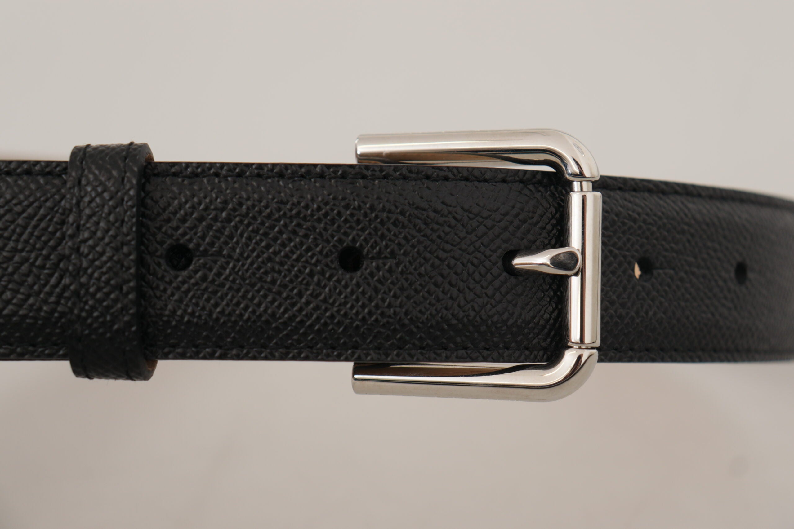 Dolce & Gabbana Black Calf Leather Brown Backend Metal Buckle Men's Belt