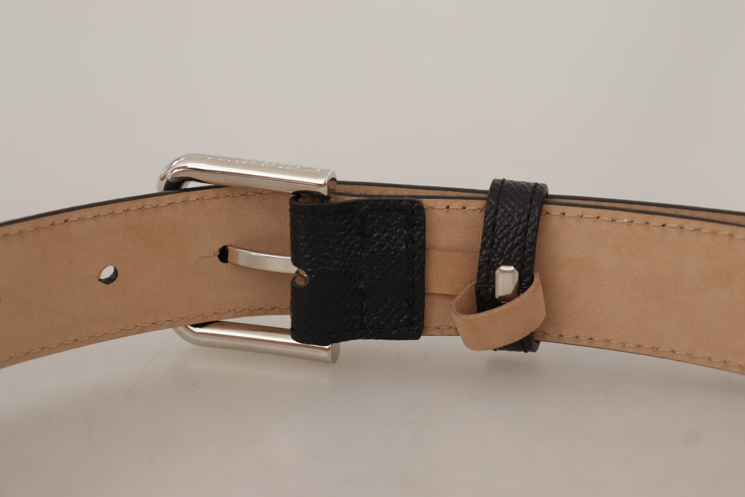 Dolce & Gabbana Black Calf Leather Brown Backend Metal Buckle Men's Belt