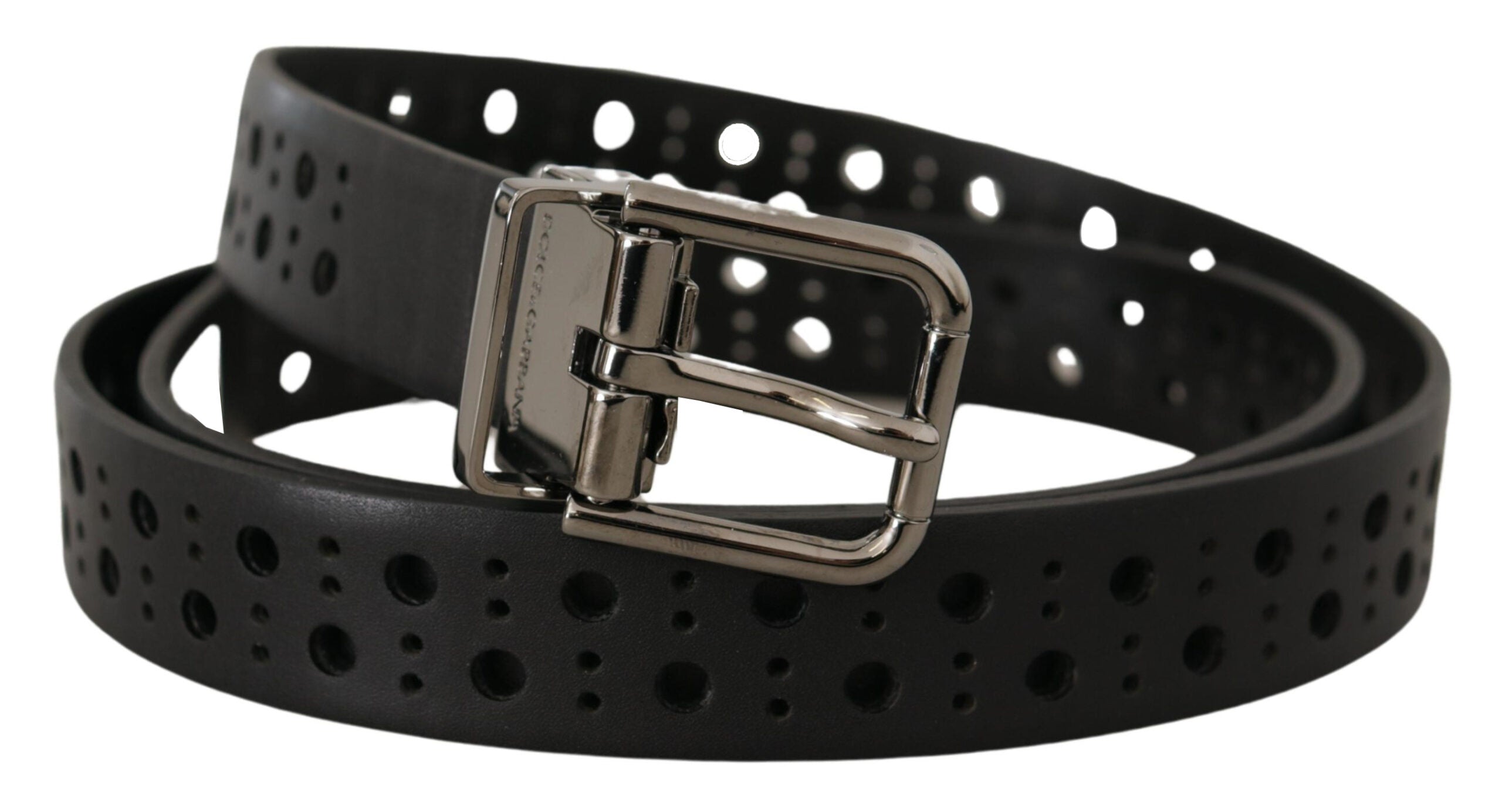Dolce & Gabbana Elegant Black Leather Belt with Metal Men's Buckle
