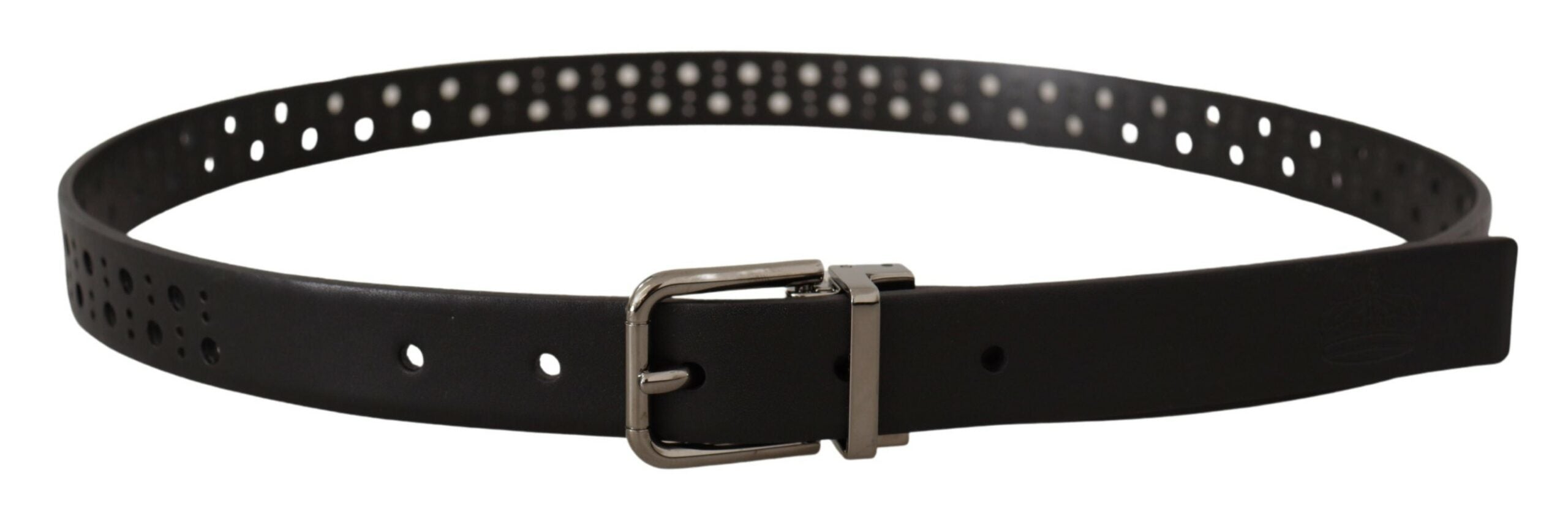Dolce & Gabbana Elegant Black Leather Belt with Metal Men's Buckle