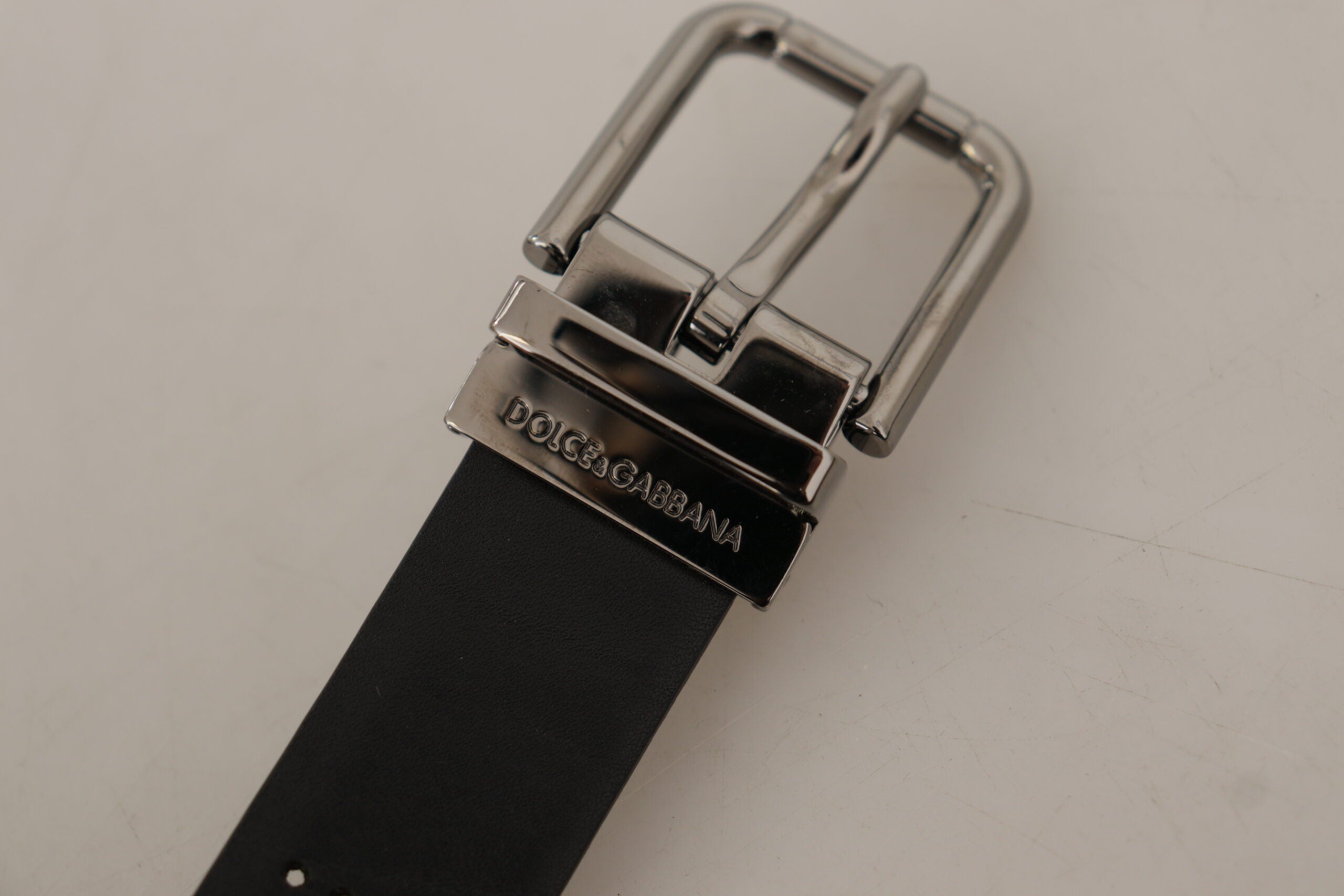 Dolce & Gabbana Black Calf Leather Perforated Metal Buckle Men's Belt