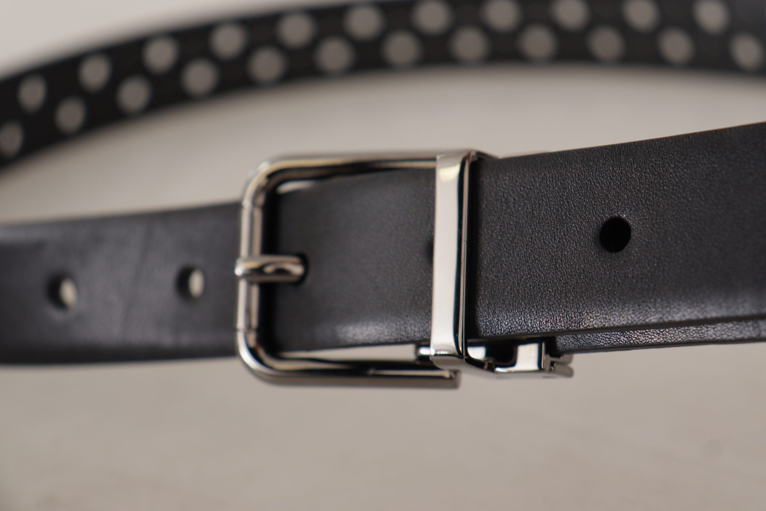 Dolce & Gabbana Black Calf Leather Perforated Metal Buckle Men's Belt