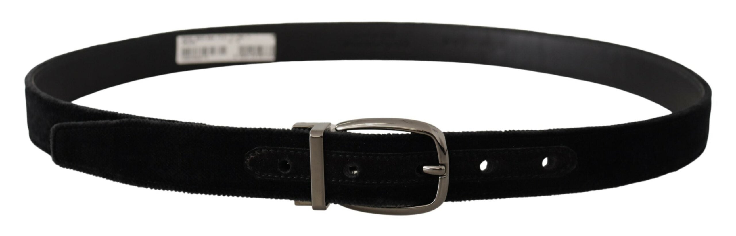 Dolce & Gabbana Black Velvet Classic Logo Engraved Metal Men's Belt