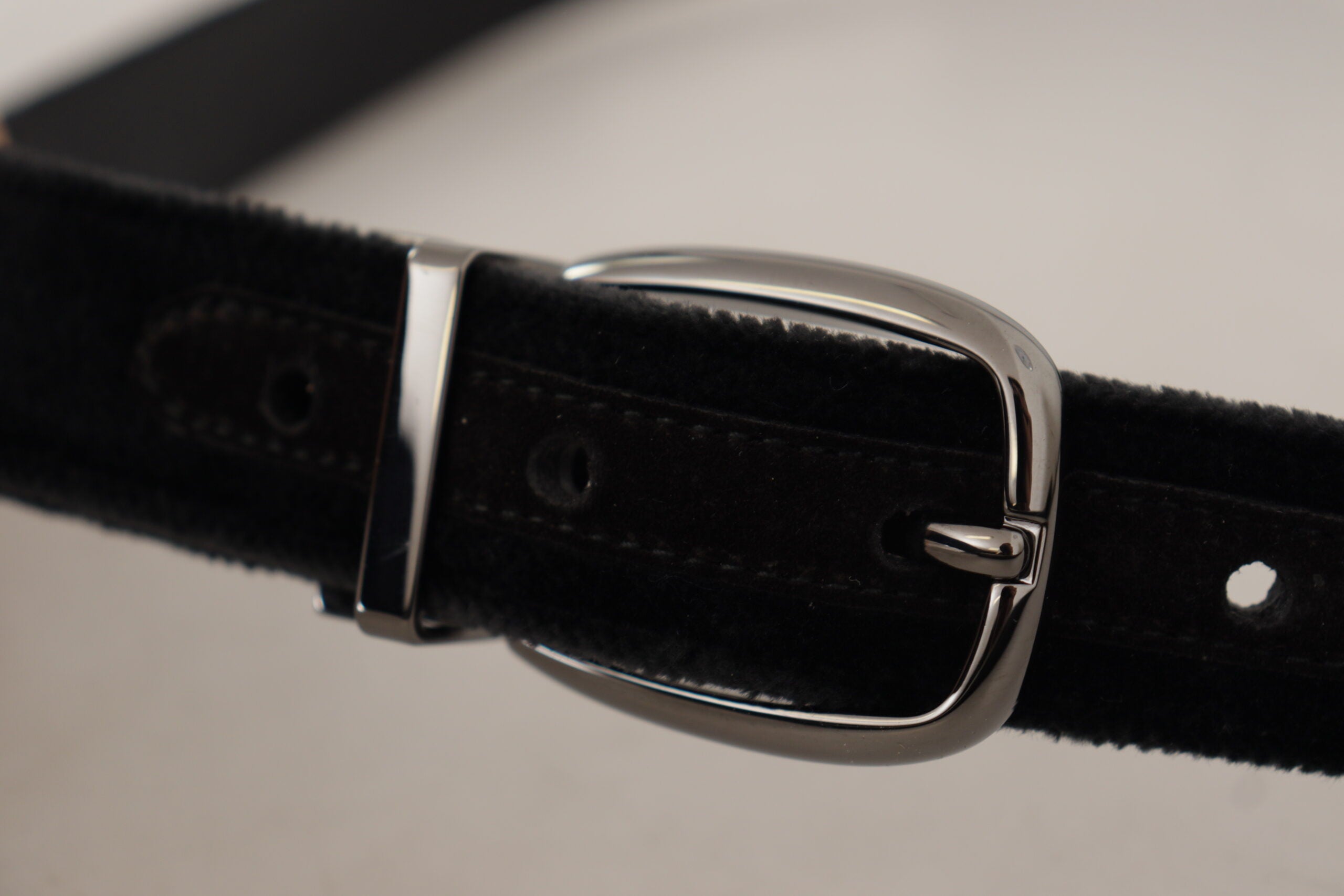 Dolce & Gabbana Black Velvet Classic Logo Engraved Metal Men's Belt