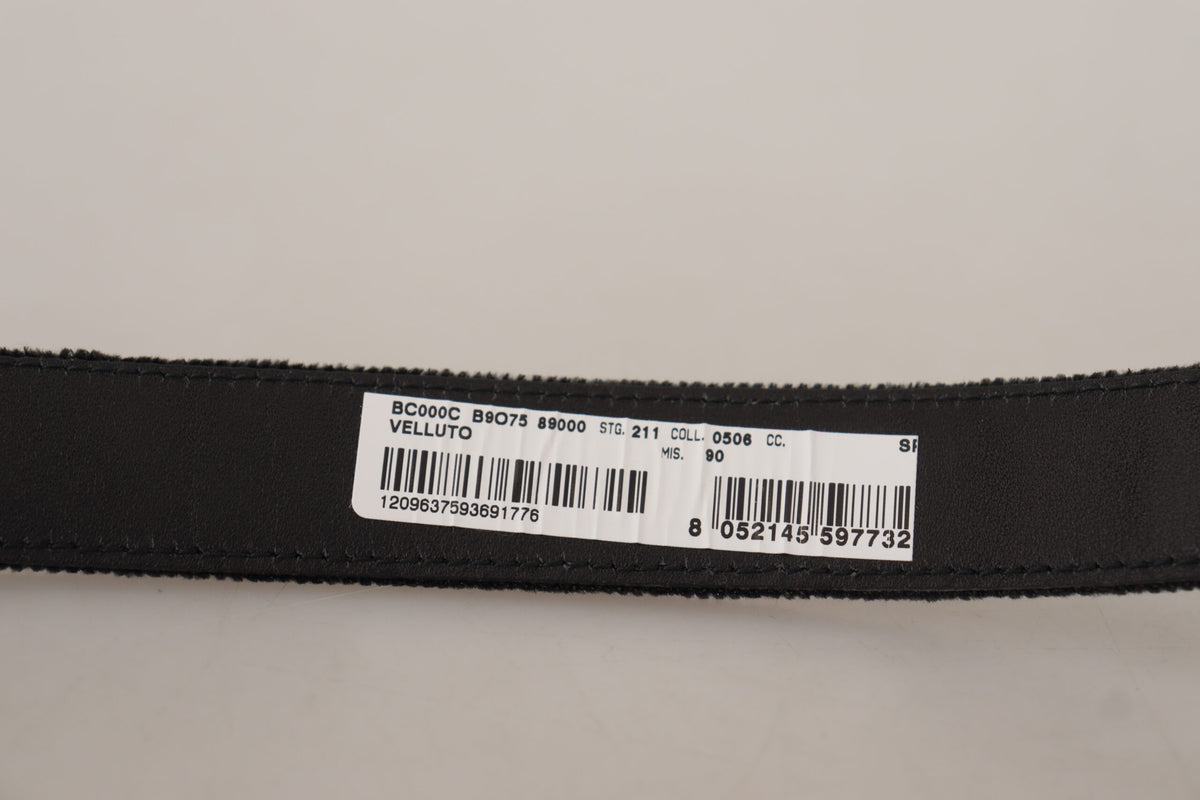 Dolce & Gabbana Black Velvet Classic Logo Engraved Metal Men's Belt
