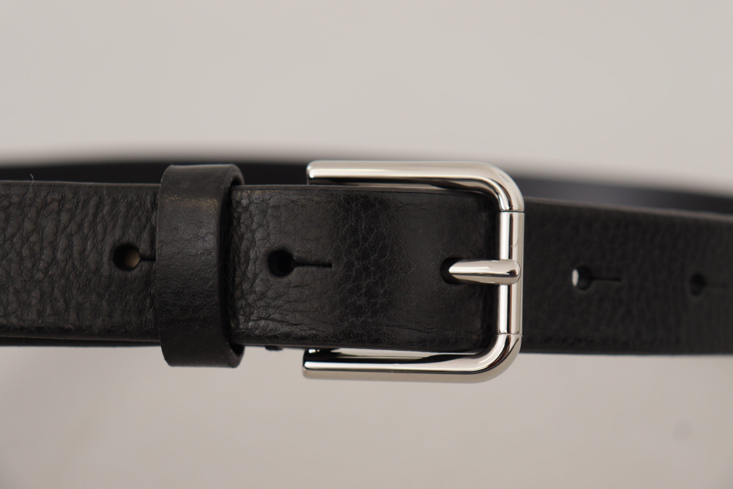 Dolce & Gabbana Calf Leather Silver Tone Black Metal Buckle Men's Belt