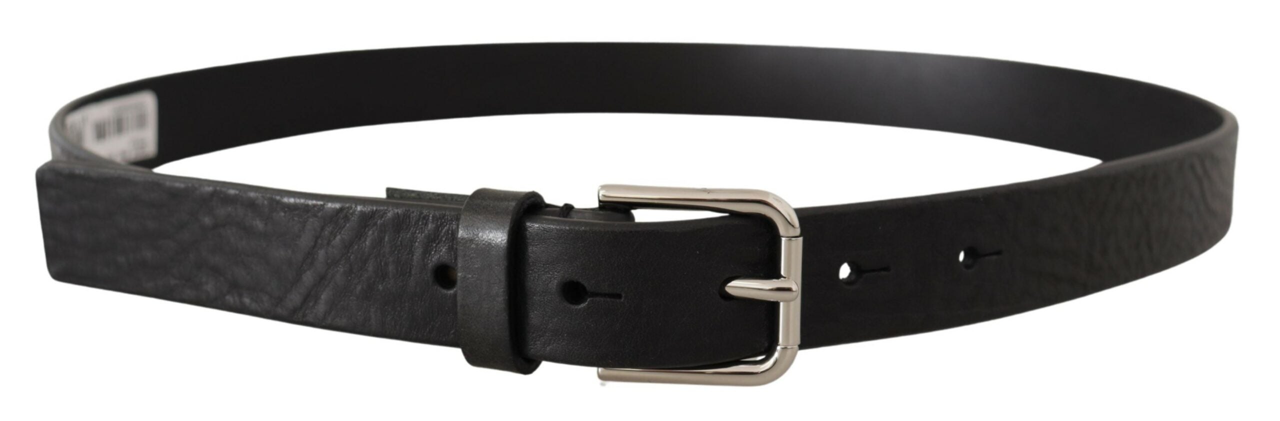 Dolce & Gabbana Black Calf Leather Silver Tone Logo Metal Buckle Men's Belt