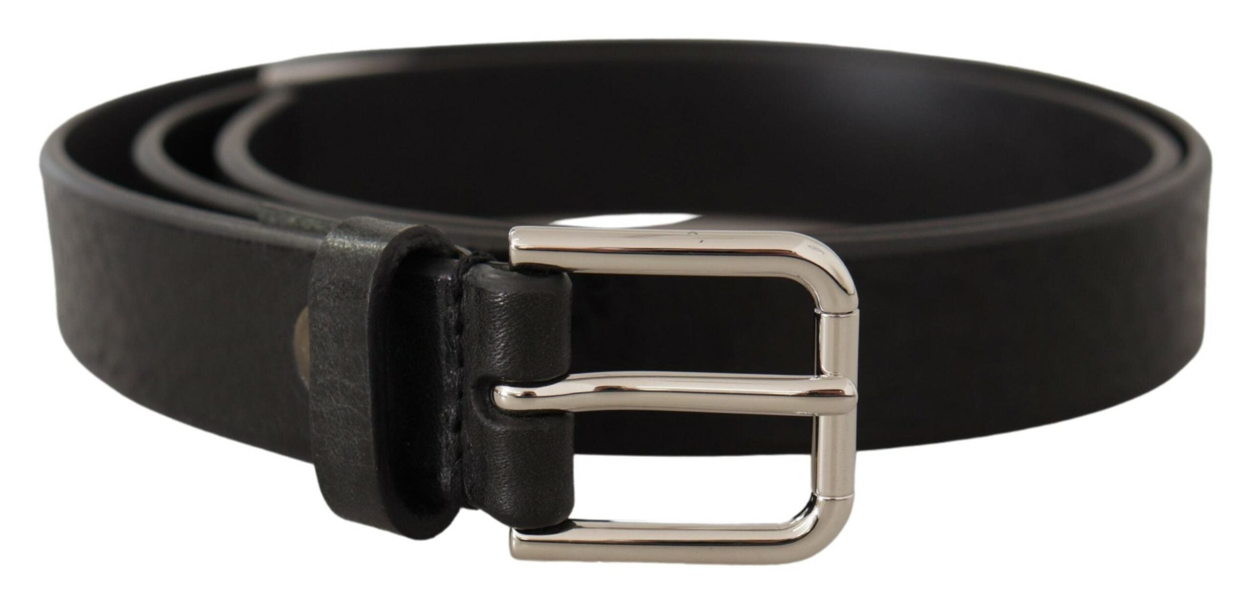 Dolce & Gabbana Elegant Black Leather Belt with Metal Men's Buckle