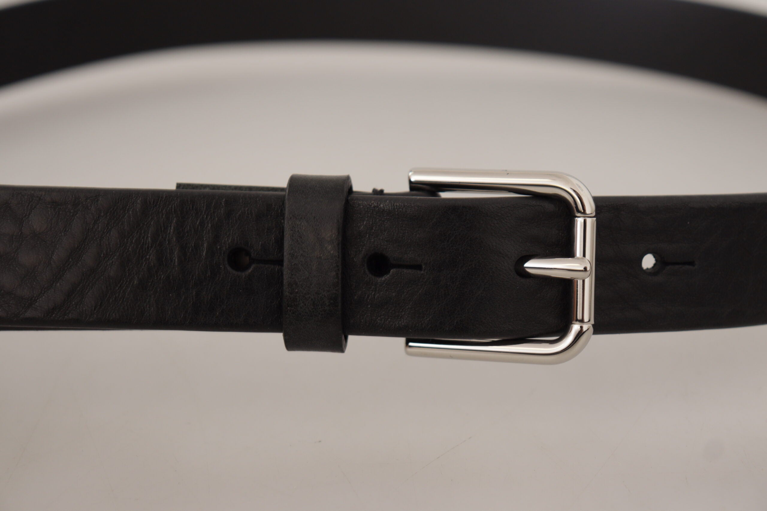 Dolce & Gabbana Black Calf Leather Silver Tone Logo Metal Buckle Men's Belt