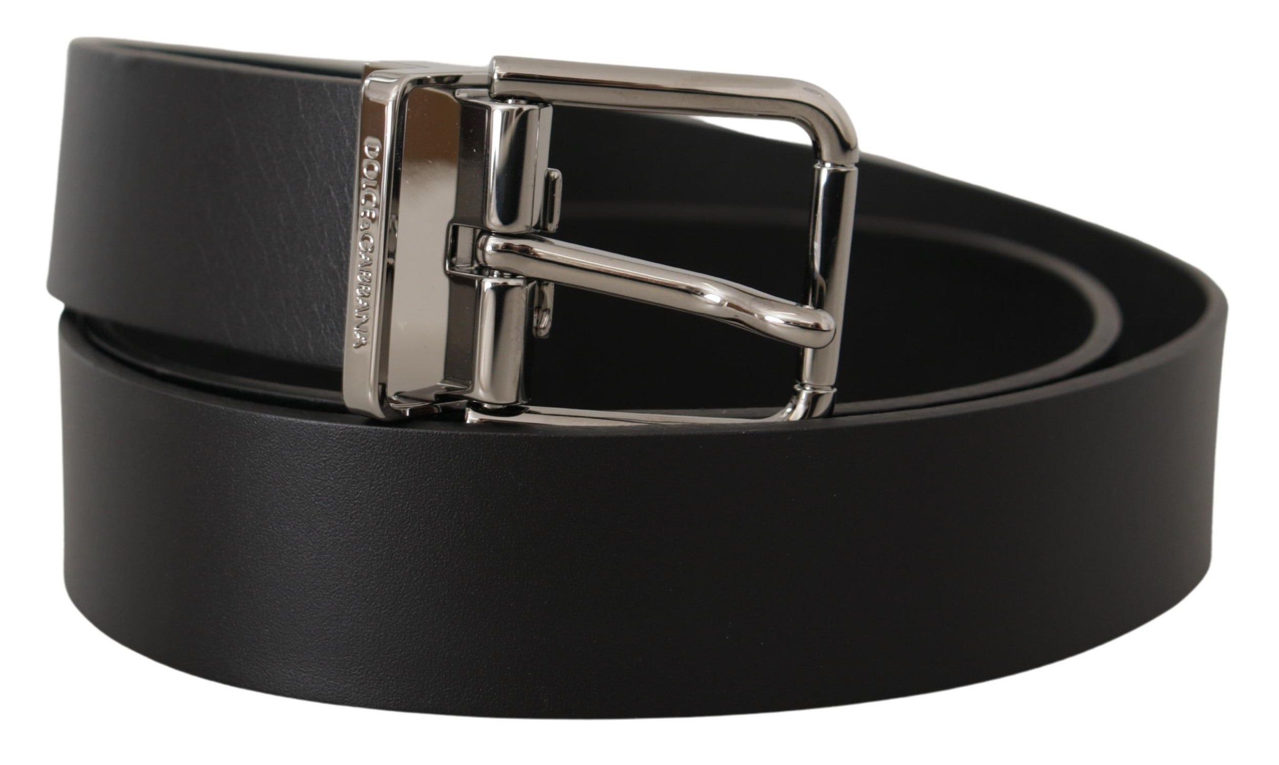 Dolce & Gabbana Elegant Black Leather Belt with Metal Men's Buckle