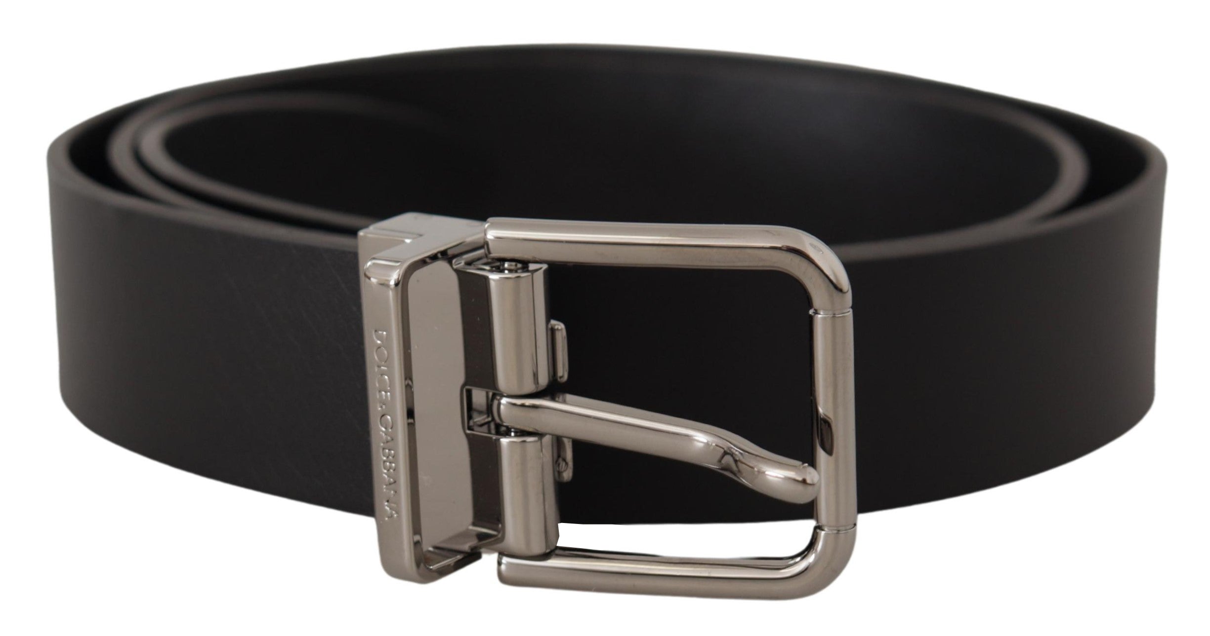 Dolce & Gabbana Elegant Black Leather Belt with Metal Men's Buckle