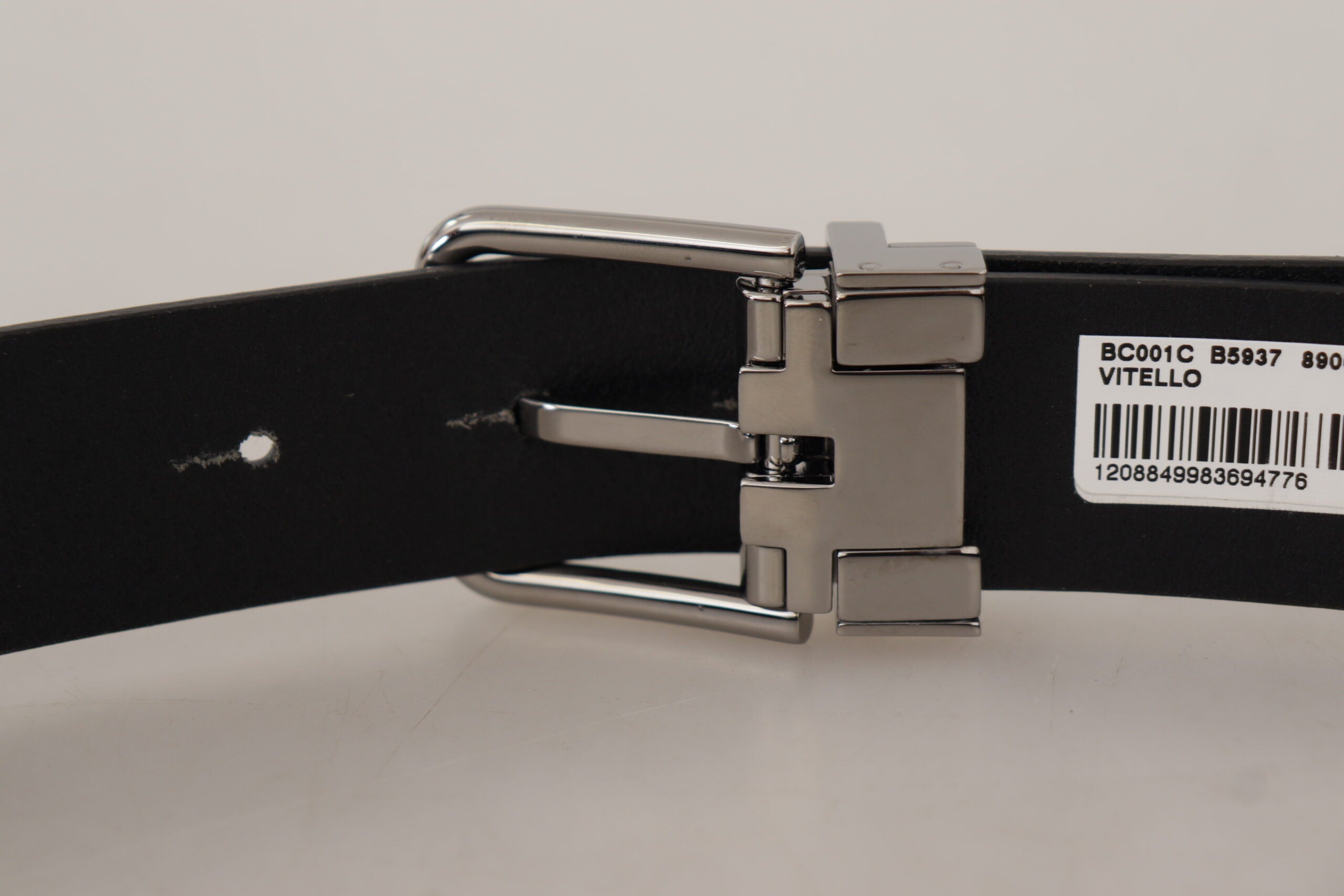 Dolce & Gabbana Elegant Black Leather Belt with Metal Men's Buckle