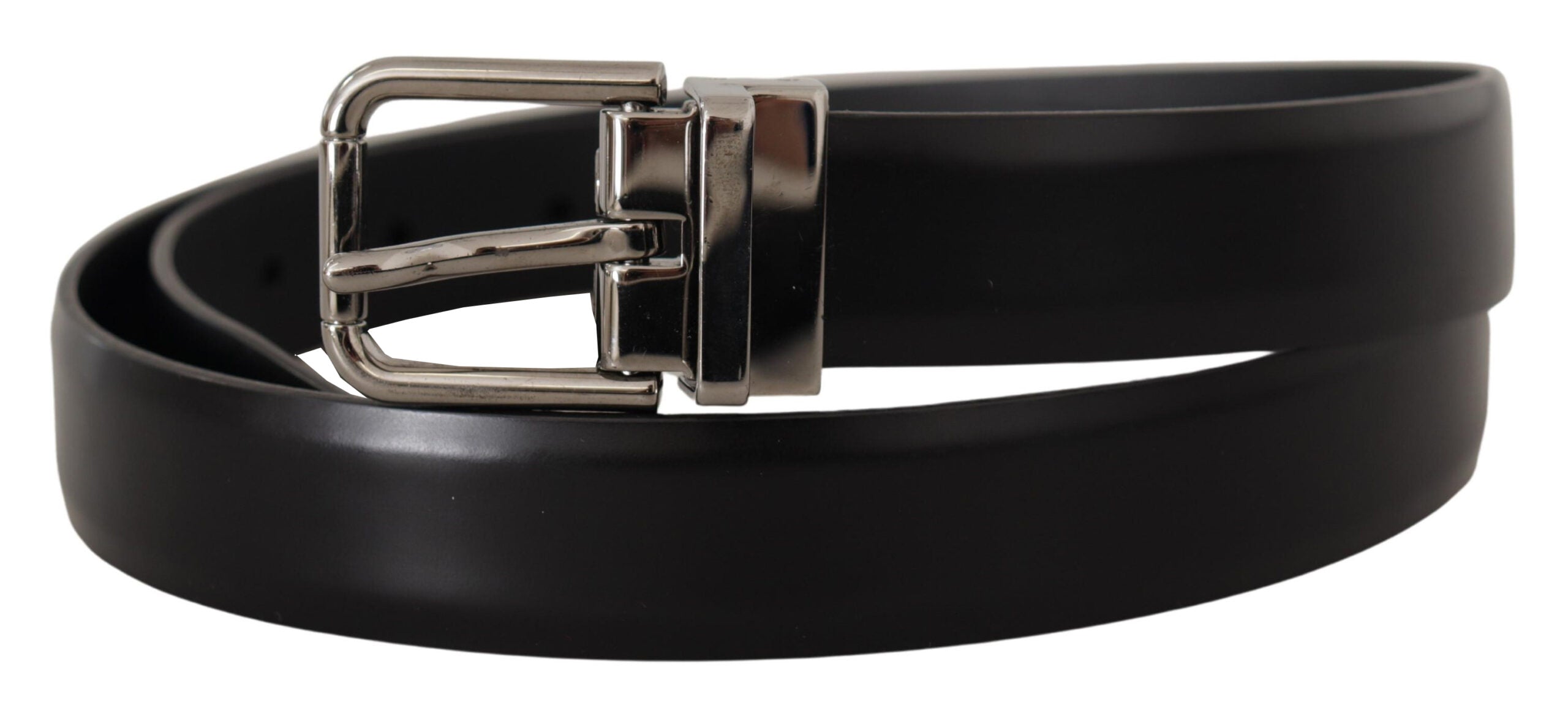 Dolce & Gabbana Elegant Black Leather Belt with Metal Men's Buckle