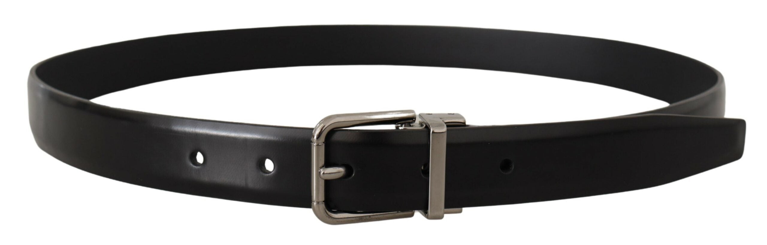 Dolce & Gabbana Elegant Black Leather Belt with Metal Men's Buckle