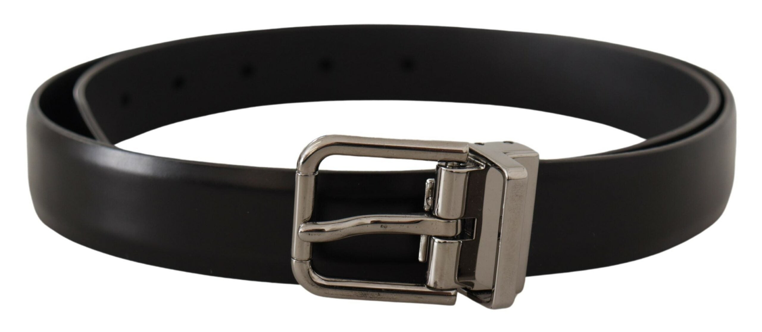 Dolce & Gabbana Elegant Black Leather Belt with Metal Men's Buckle