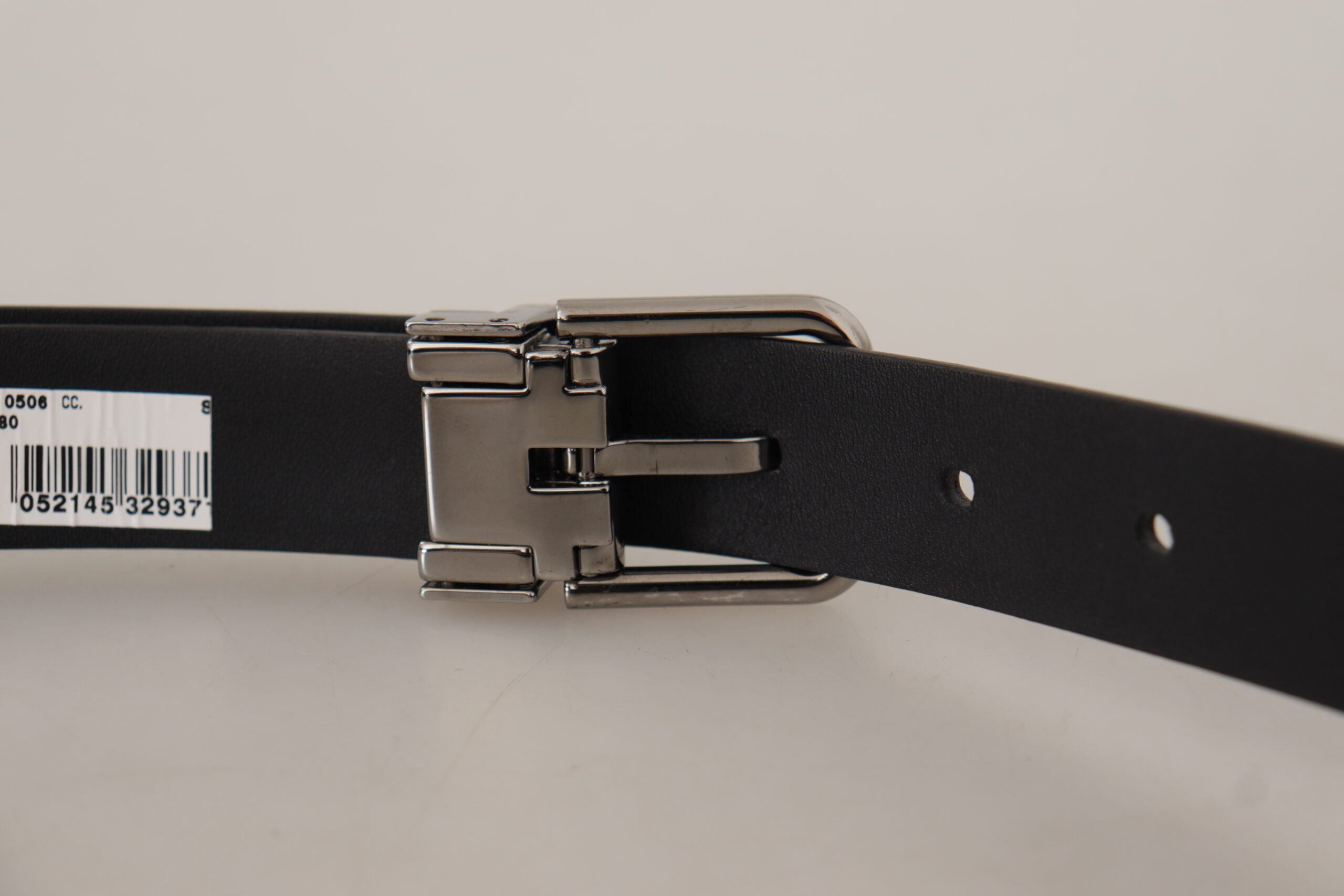 Dolce & Gabbana Elegant Black Leather Belt with Metal Men's Buckle