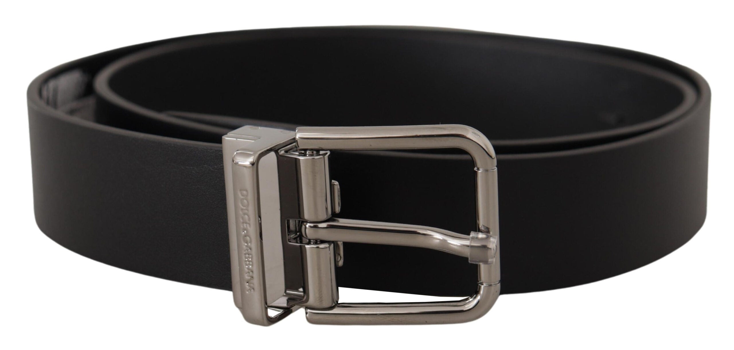 Dolce & Gabbana Sleek Black Leather Belt with Metal Men's Buckle