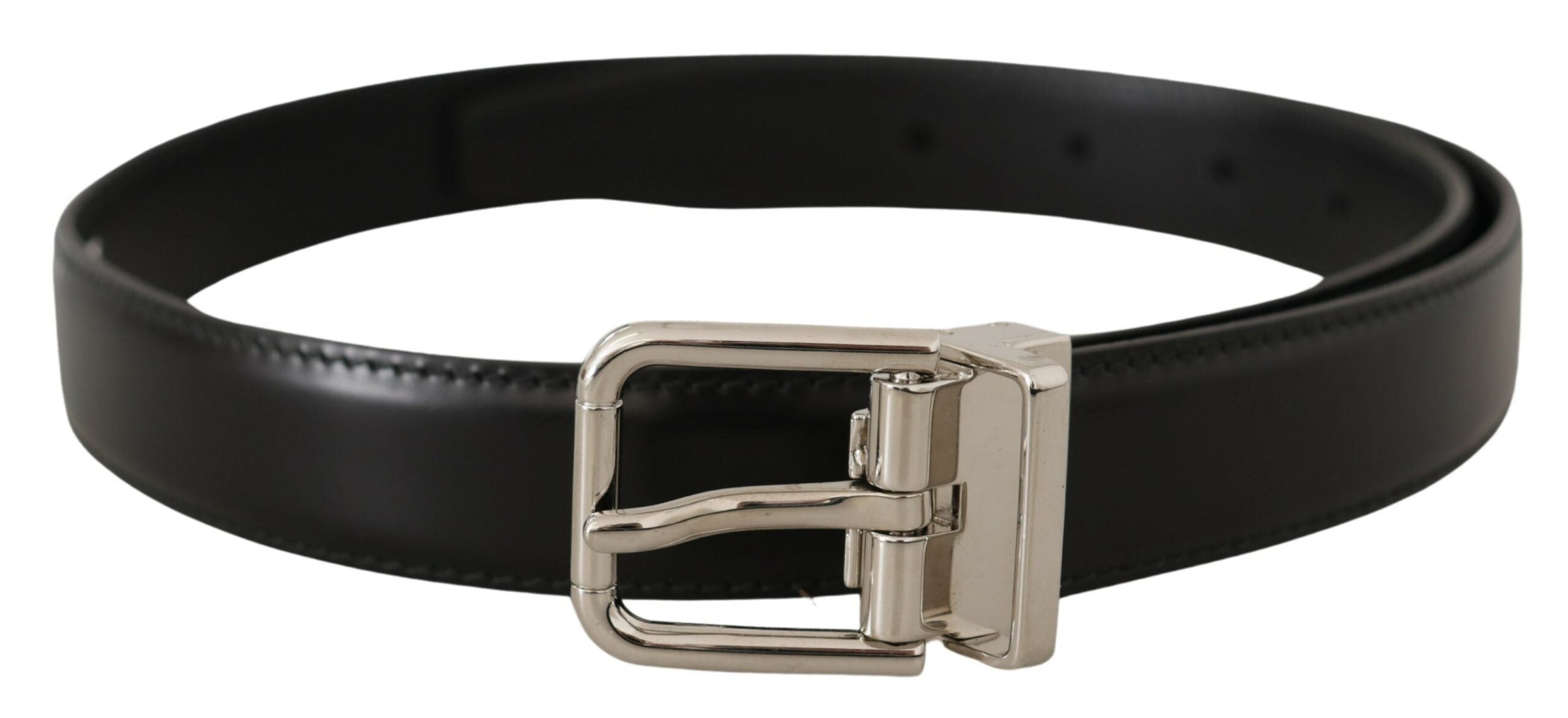 Dolce & Gabbana Sleek Black Leather Belt with Metal Men's Buckle