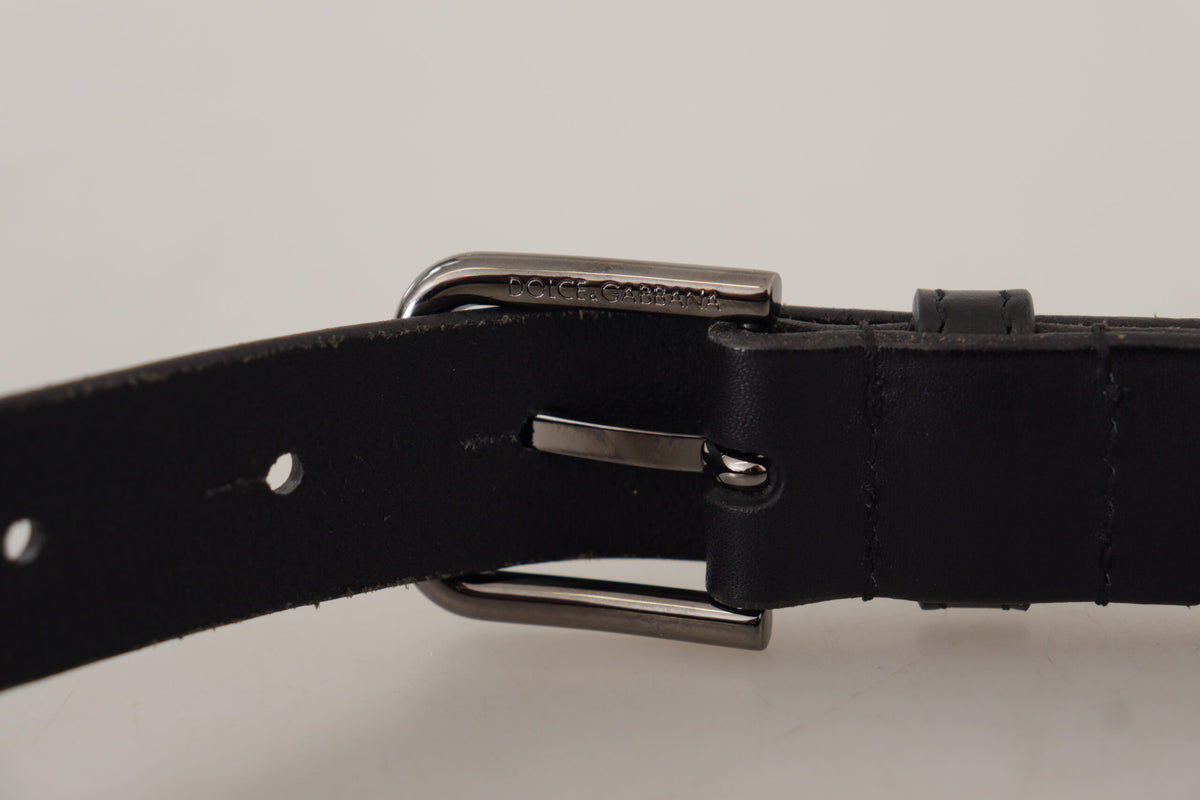 Dolce & Gabbana Black Calf Leather Logo Engraved Metal Buckle Men's Belt