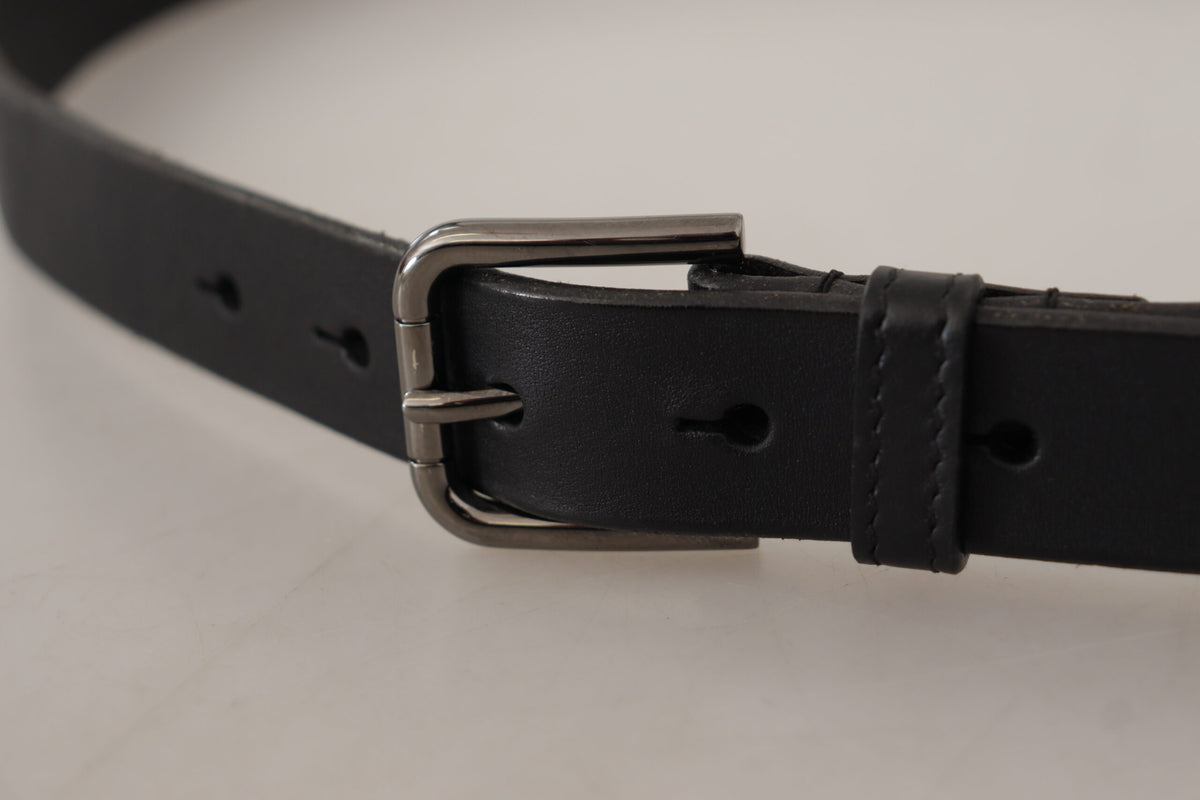 Dolce & Gabbana Black Calf Leather Logo Engraved Metal Buckle Men's Belt