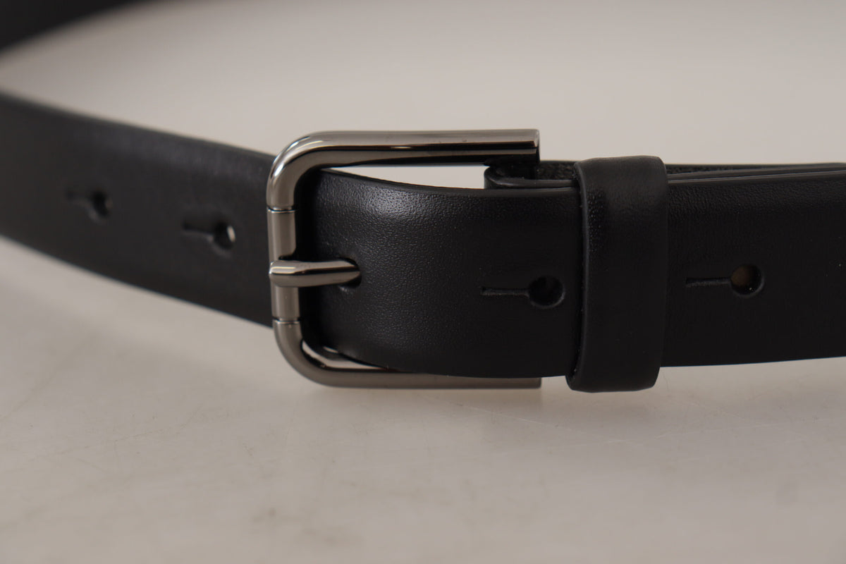 Dolce & Gabbana Black Calf Leather Classic Logo Metal Buckle Men's Belt