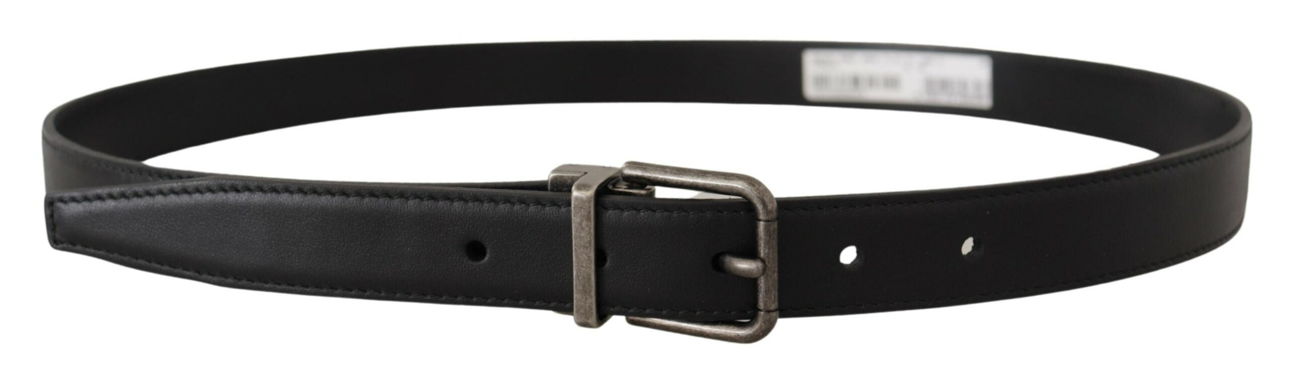 Dolce & Gabbana Black Plain Leather Vintage Logo Metal Buckle Men's Belt
