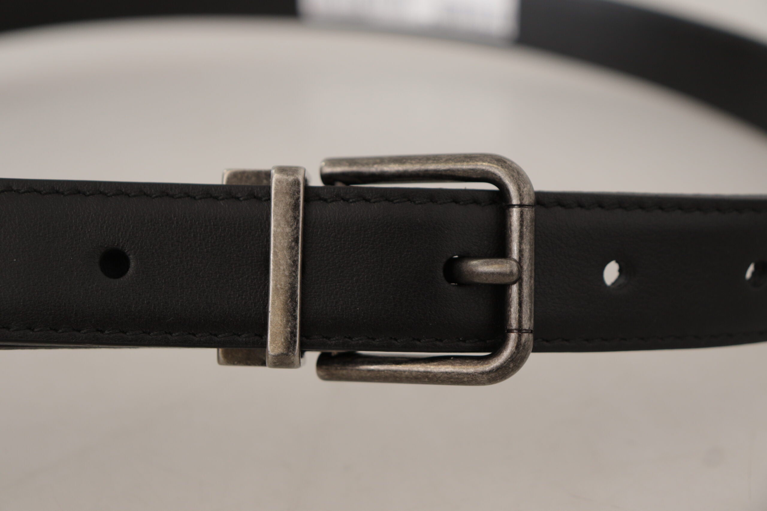 Dolce & Gabbana Black Plain Leather Vintage Logo Metal Buckle Men's Belt