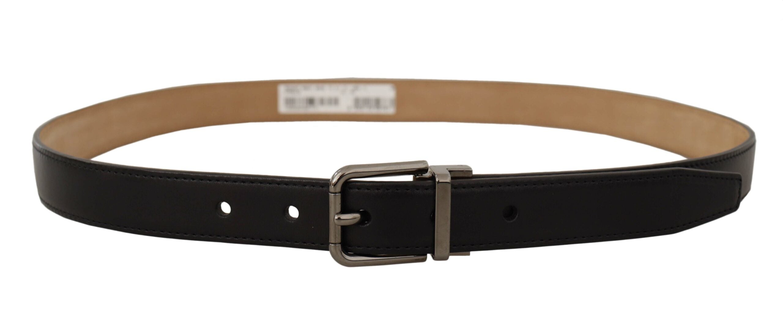 Dolce & Gabbana Black Calf Leather Logo Engraved Metal Buckle Men's Belt