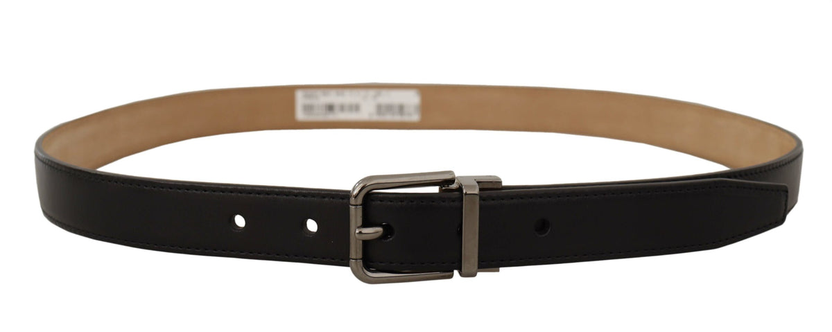 Dolce & Gabbana Black Calf Leather Logo Engraved Metal Buckle Men's Belt