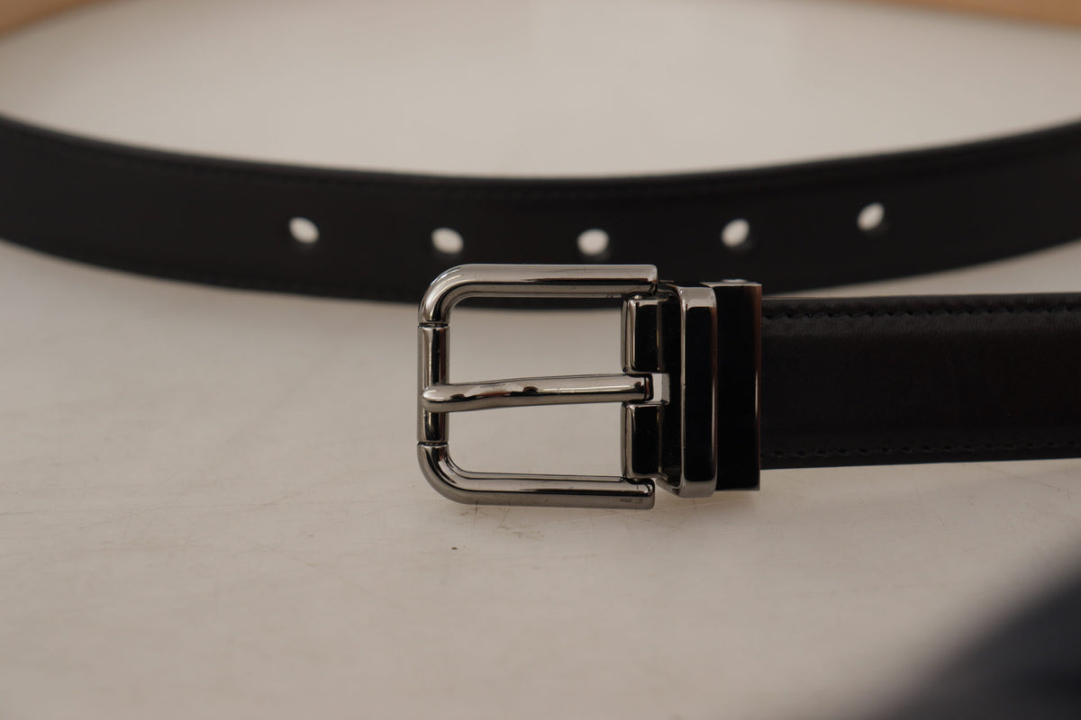 Dolce & Gabbana Black Calf Leather Logo Engraved Metal Buckle Men's Belt