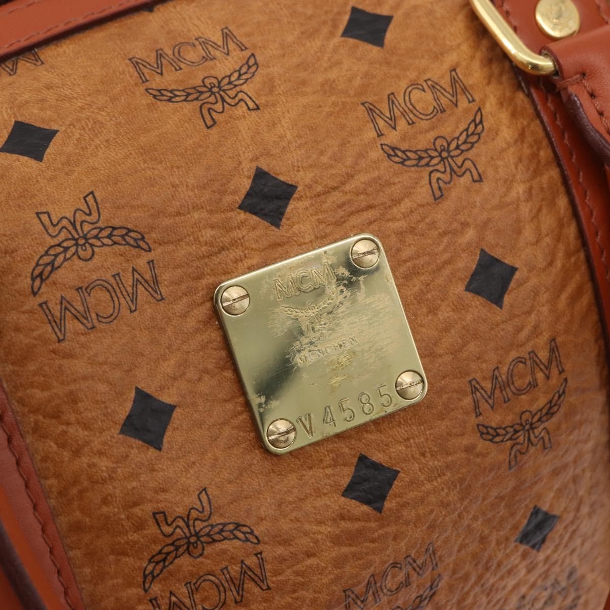 MCM Vicetos Logogram Boston Brown Leather Travel Bag Bag (Pre-Owned)