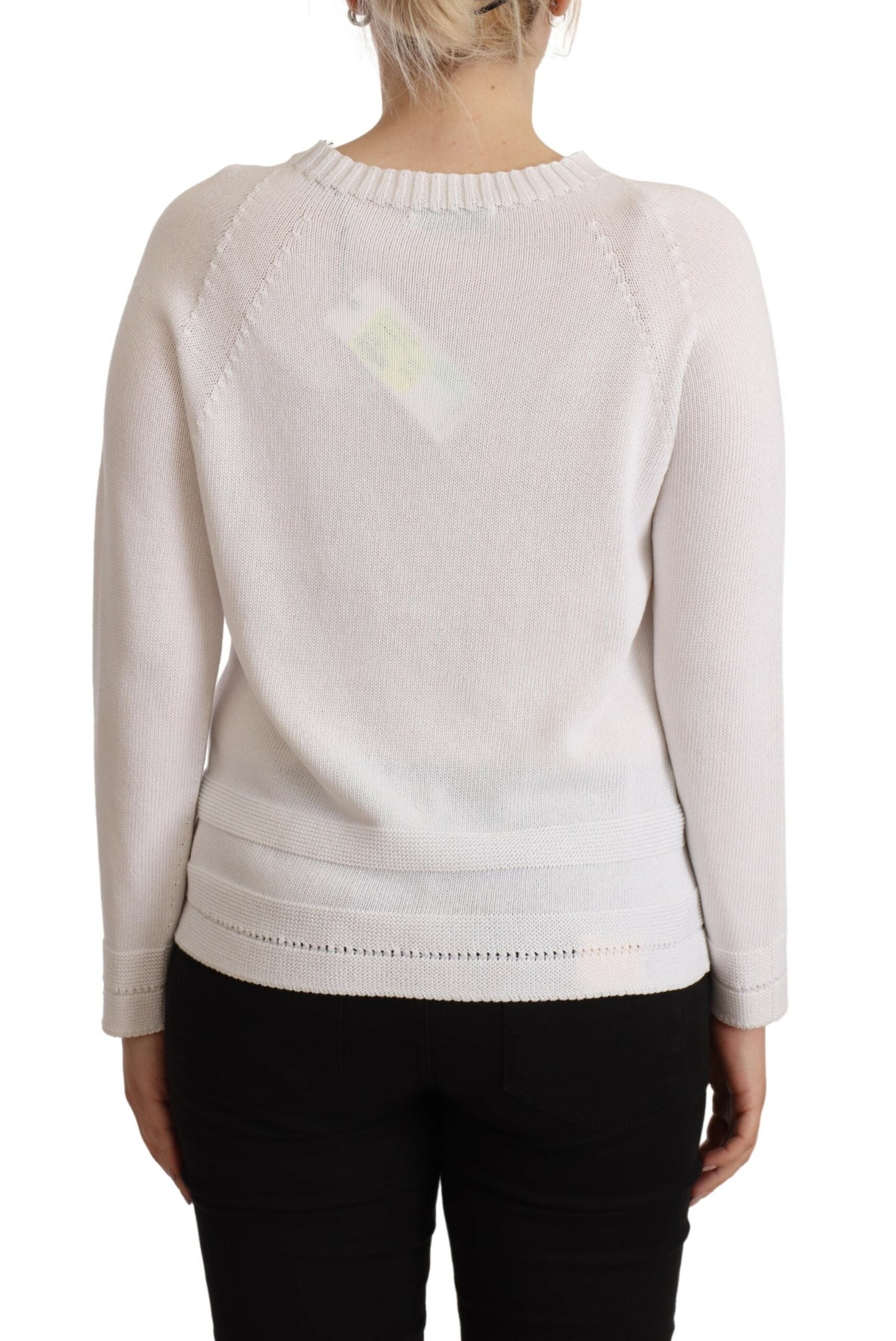 Alpha Studio White Long Sleeves Crewneck Pullover Women's Sweater